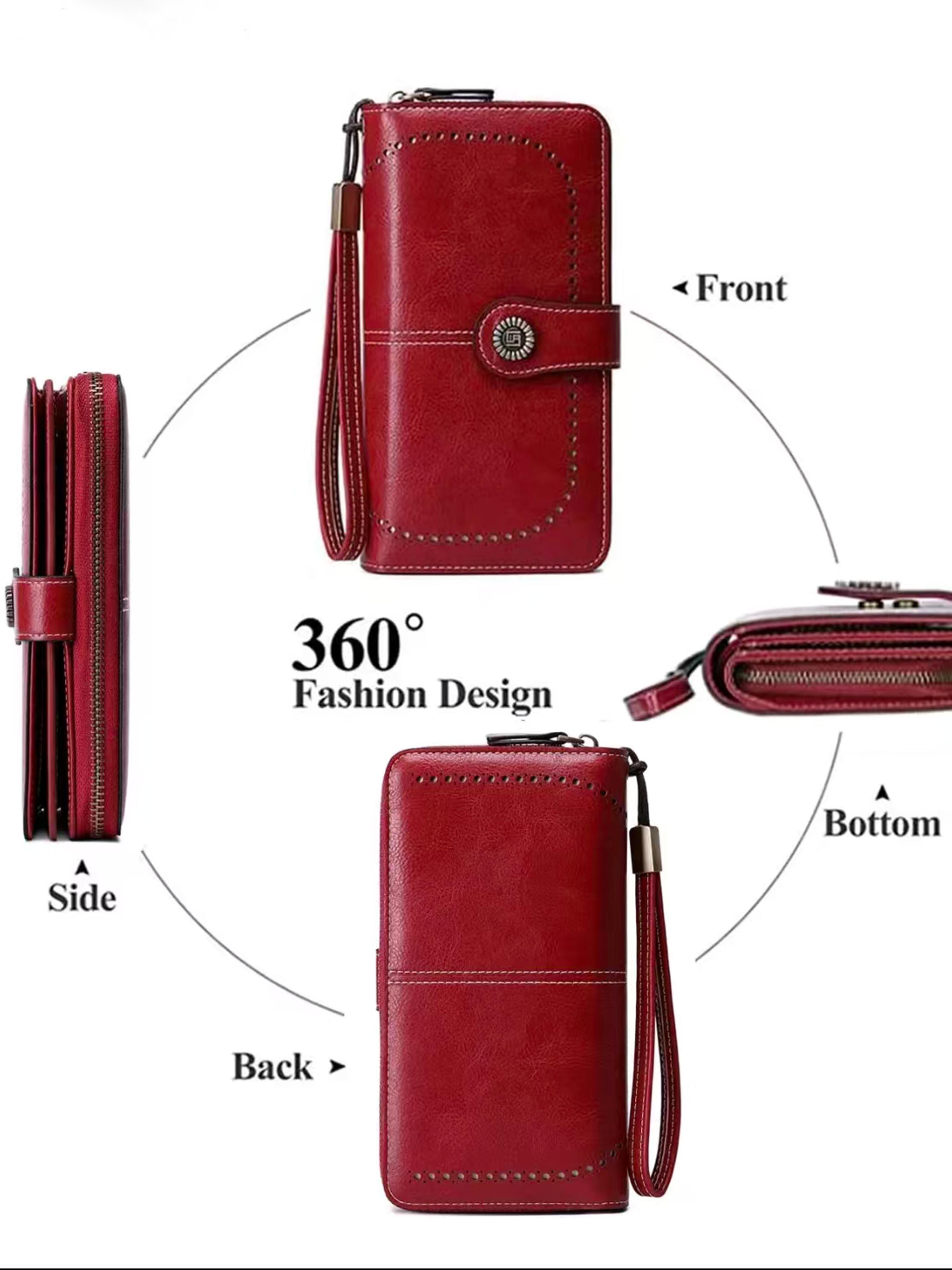 Women's Elegant Solid Color Long Wallet with Wrist Strap, Stylish Wallet, Multi-Functional Rfid Protection Zipper Wallet, Large Capacity Daily Use Handbag