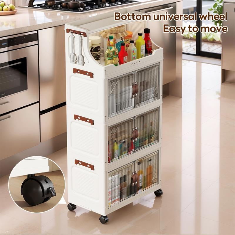 Multi-Layer Home Storage Cabinet, 36cm*25cm/46cm*28cm, Eco-Friendly Plastic, Double Door, Wheels, Durable, Aesthetic, Organize Toys & Food