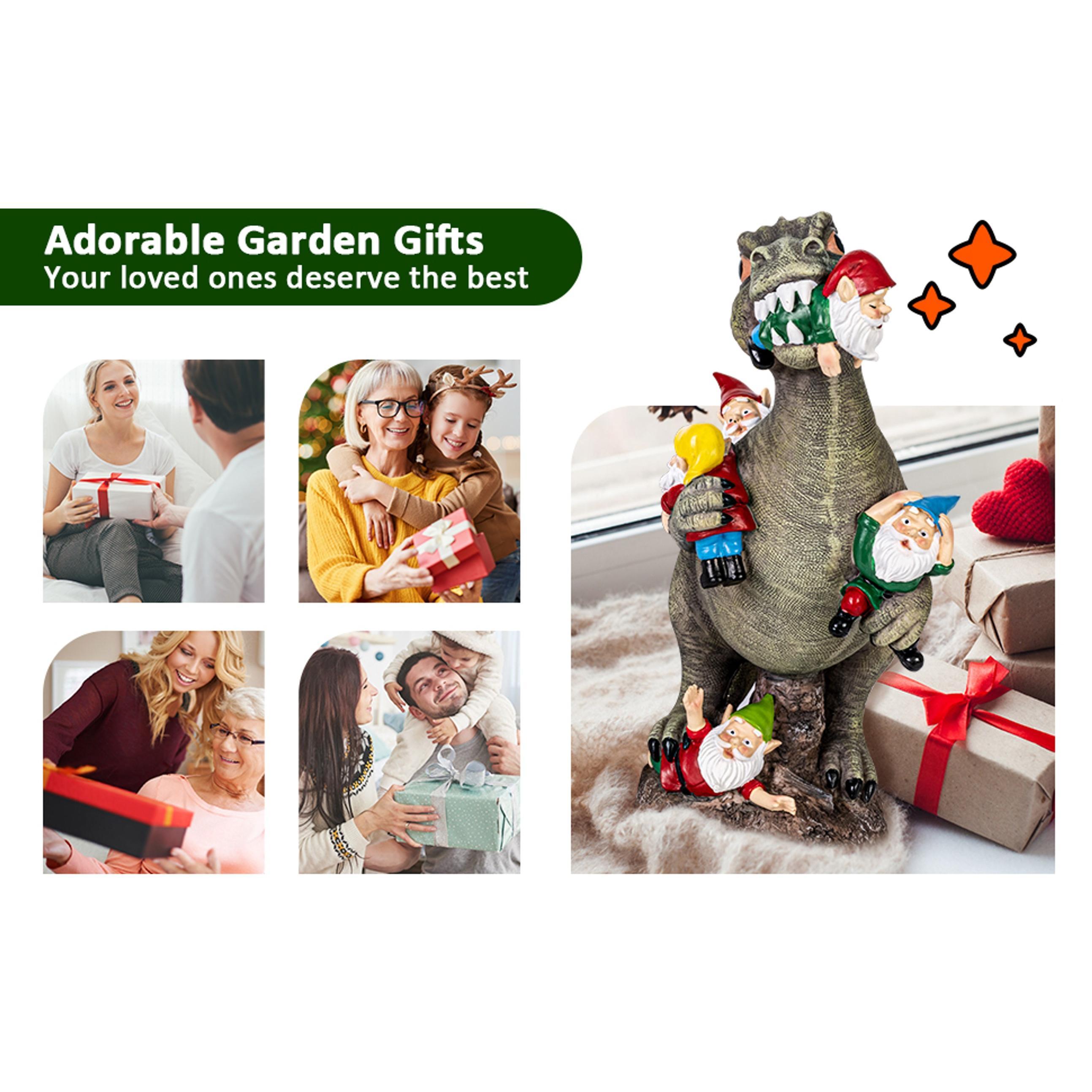 Garden Gnomes Statues Yard Decorations Outdoor Garden Decor, 14” Dinosaur Gnomes Garden Statues, Patio, Lawn Ornament, Gardening Gifts for Women for Housewarming