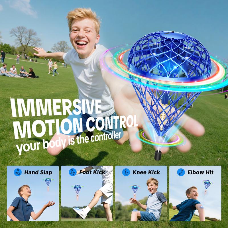Flystars Hand Controlled Flying Orb Ball Mini Drone, Magic LED Boomerang Hover Spinner, USB-C Rechargeable with 2 Swappable Batteries, Indoor Outdoor Fun Toys & Holiday Gifts for Kids Ages 6+, Gifts for Christmas