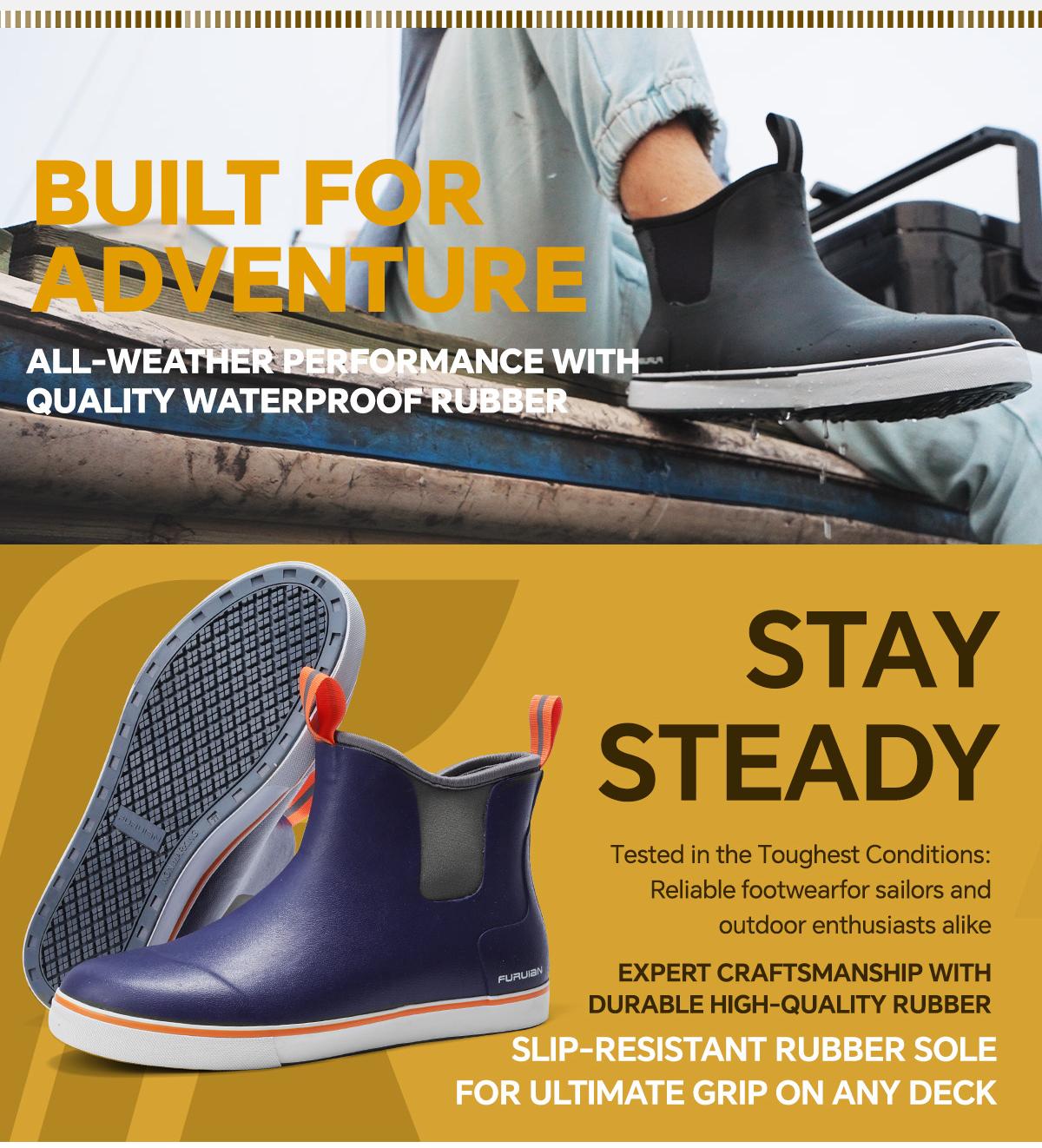 Furuian Men's Deck Boots  Fishing Boots Rain boots work shoes Professional Waterproof&Non-Slip Walking Ankle Booties Slip On Neoprene Rubber Footwear Chelsea Boots Men botas para hombre for Gardening Fishing Boating Camping Sailing Fathersdaygift Boy