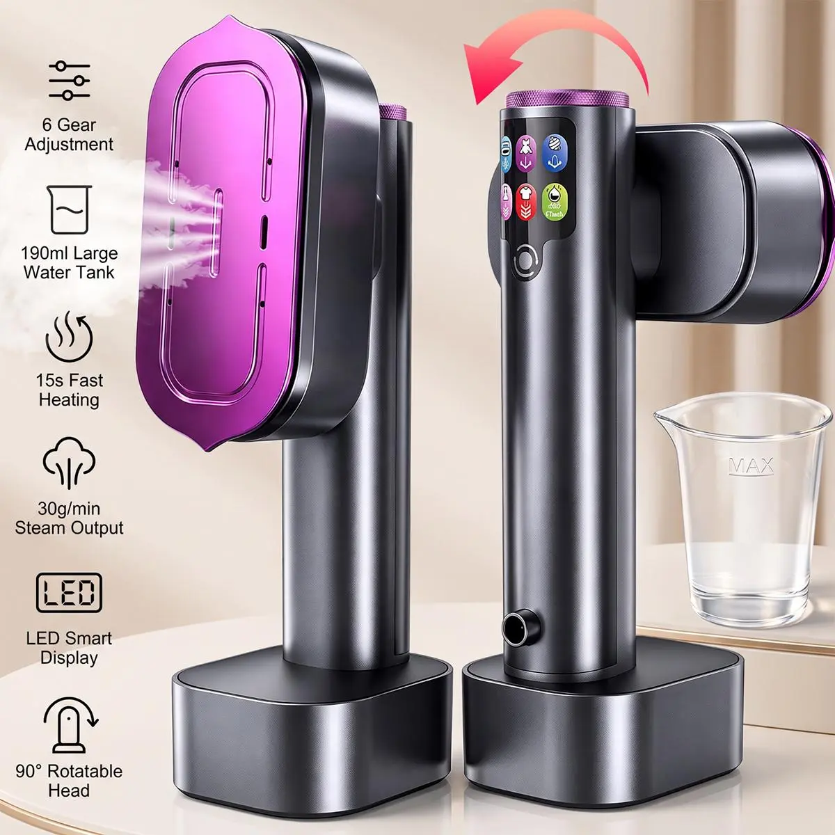 【BackToSchool】Compact Clothes Steamer for Travel Users, Portable Garment Steamer Iron, 5s Fast Heating, 7 Modes with LED Display, 90° Swivel Handle, New Year Gift,Summervibes summerwins