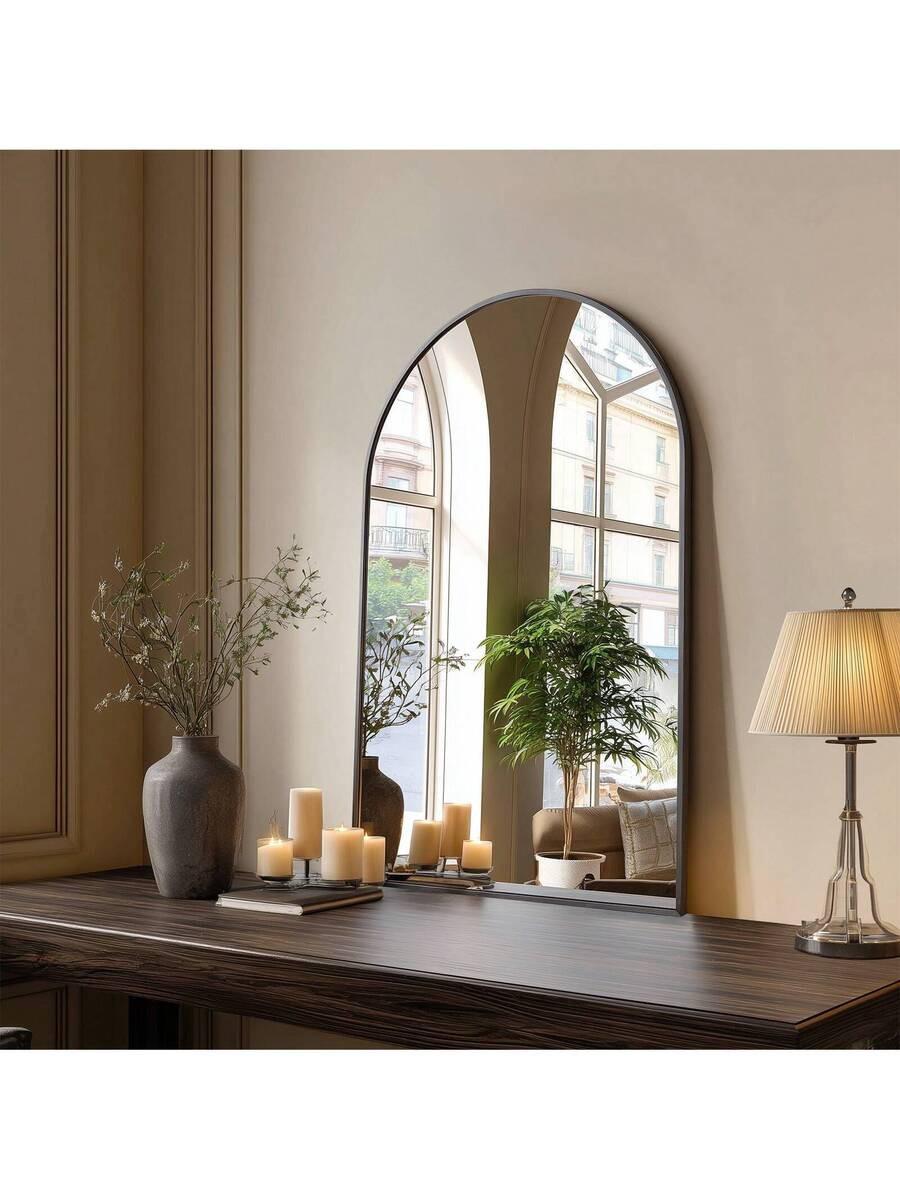 Arched Wall Mirror 30x20 Inch - Rust-Proof Metal Frame, Anti-Fog & Shatterproof For Bathroom Vanity, Bedroom, Entryway(Modern Luxury Gold/Black)