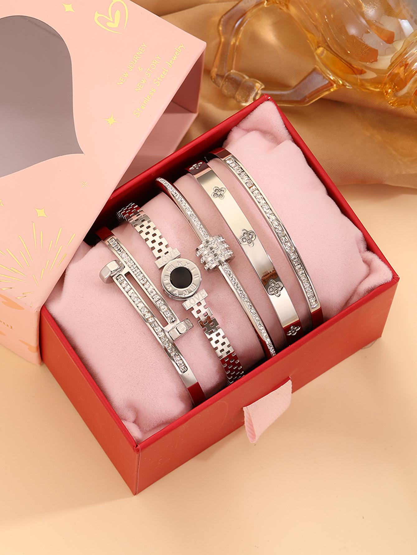 5-piece elegant and luxurious 304 stainless steel Romantic Bracelet Set with gift box, suitable for both women and men, high-quality and fashionable items