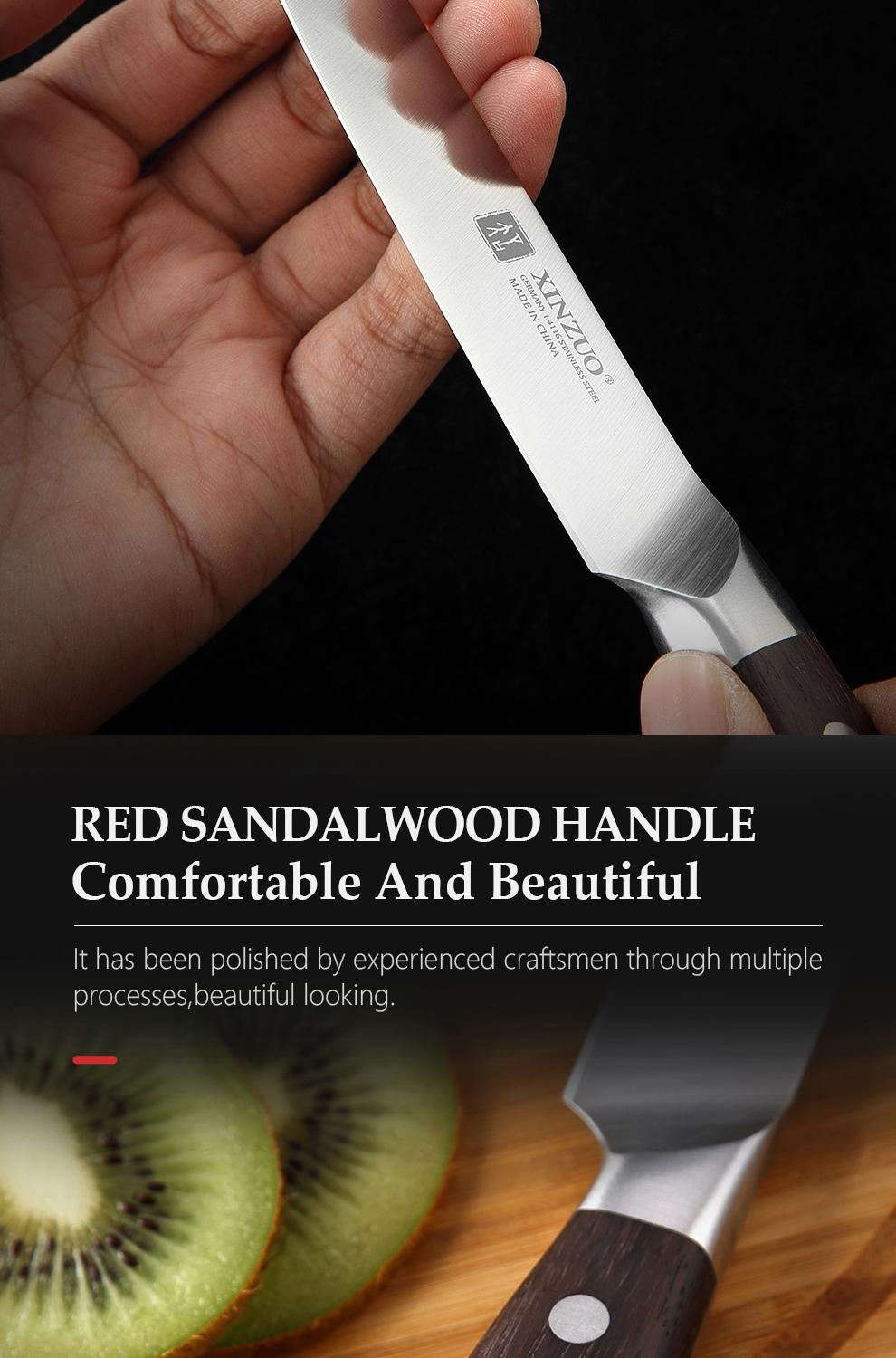 XINZUO Utility Knife. 5-inch compact design. Crafted with German 1.4116 steel, paired with red sandalwood handle. 6.0- 8.0 N cutting force. Comes in a beautiful gift box——Zhi Series