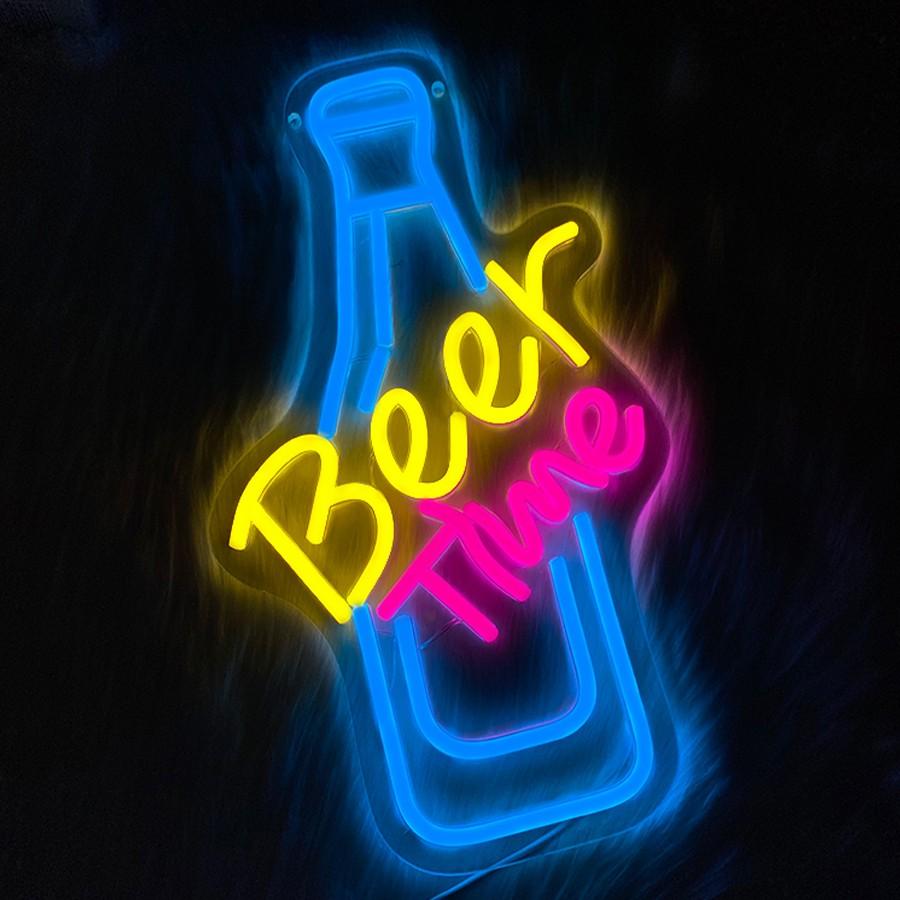 Beer Time Neon Sign Led Wall Decor Man Cave Neon Light Up Signs Wall Art for Home Room Bar Bedroom USB Powered