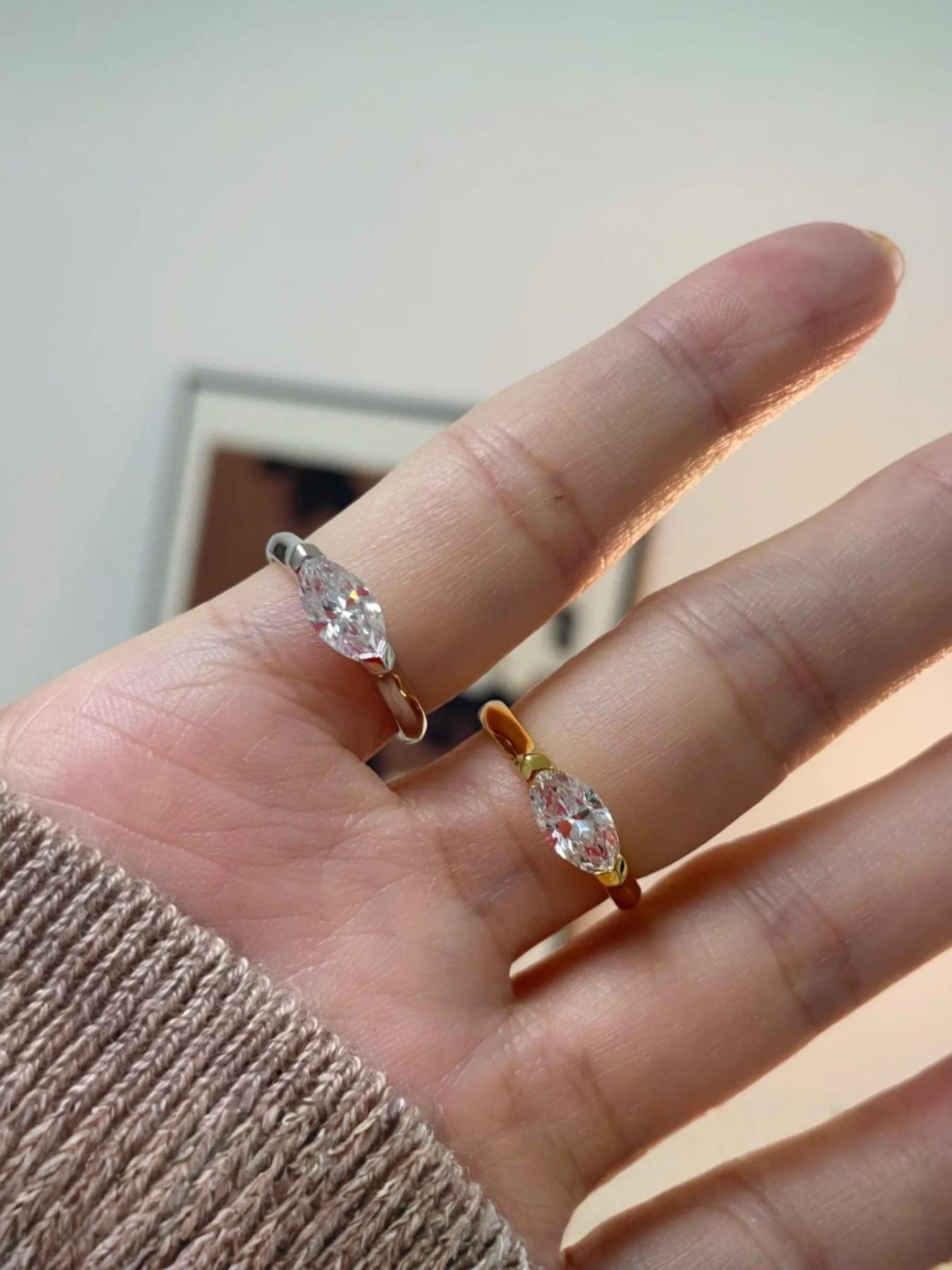 Women's Marquise Diamond Ring, High Carbon Diamond, Unique Rhombus Design, Versatile Fashion Jewelry, Elegant Angel Eye Band