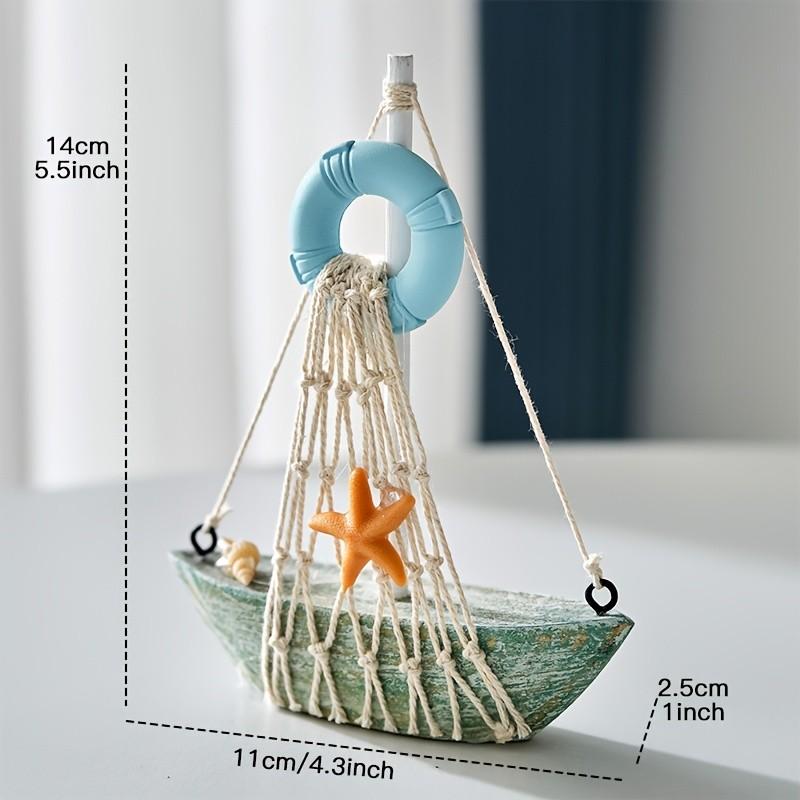 Handmade Mediterranean Style Wooden Ship Decorations Set, Includes Anchor Steering Wheel and Starfish, Blue Design, Nautical Theme Desk