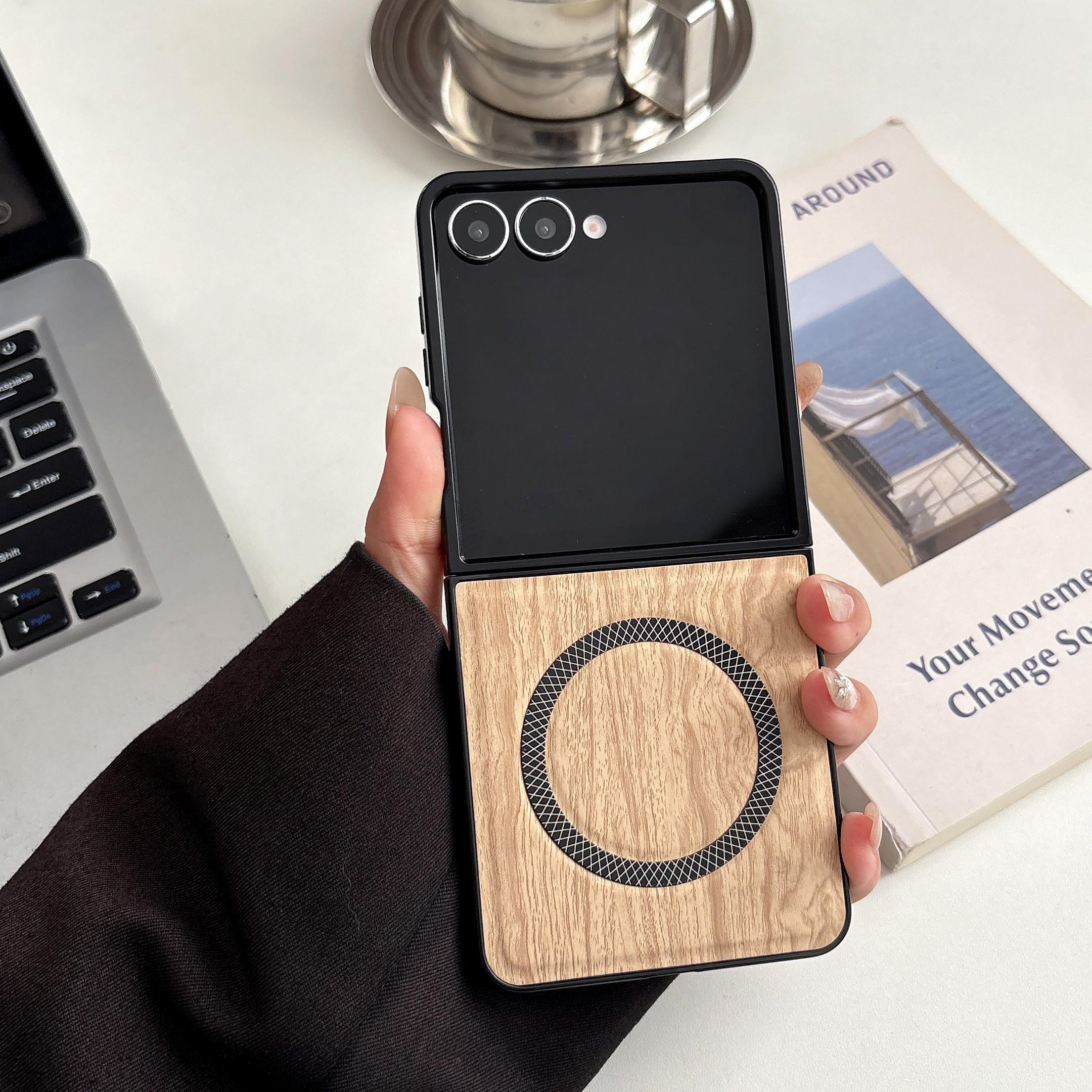 Samsung Galaxy Z Flip7/flip6/flip5 Case, Wood Grain Magnetic Wireless Charging, Unique Design Phone Cover for Men and Women