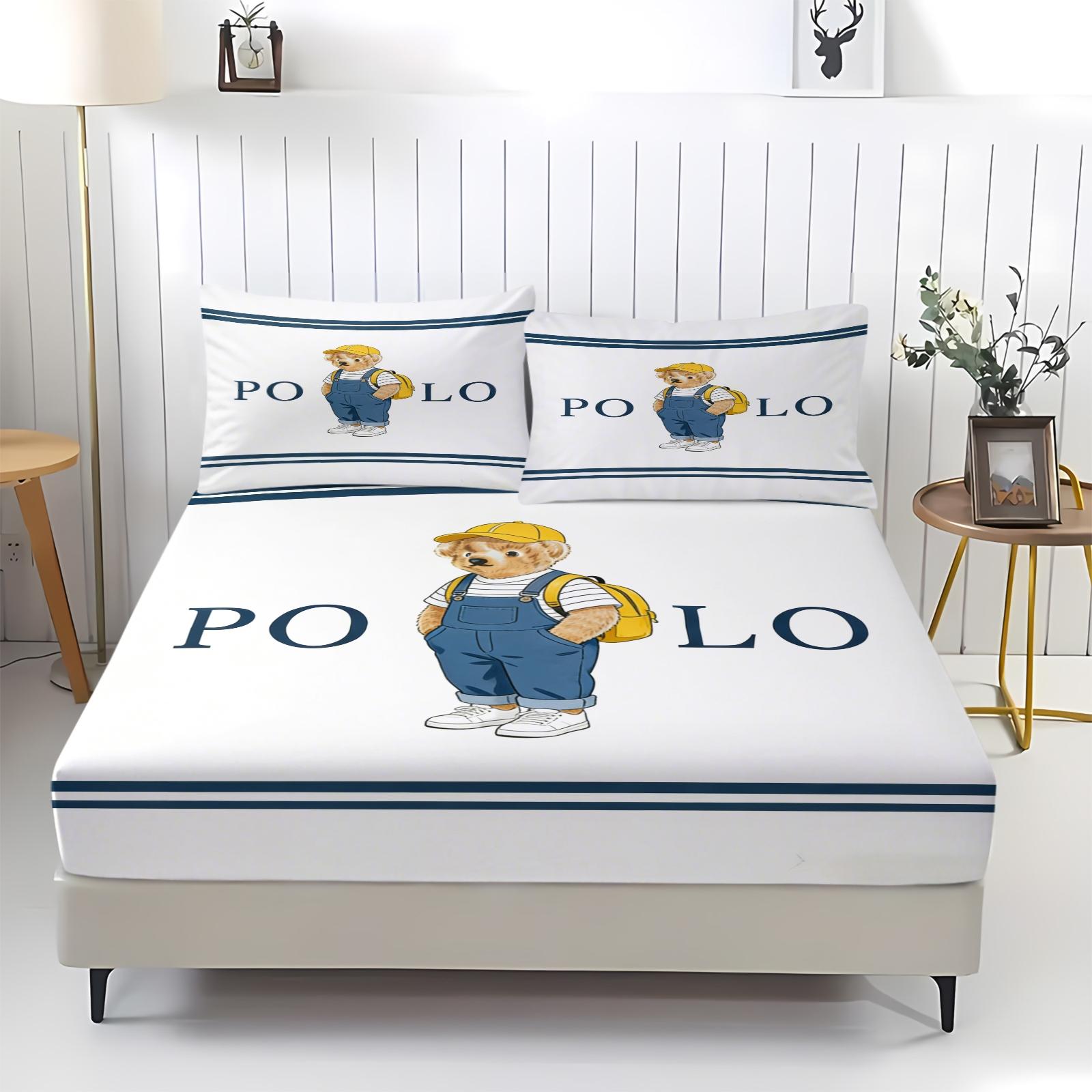 Teddy Bear Pattern Bed Sheet, Comfortable Printed Pattern, Includes 1 Bed Sheet and 2 Pillowcases, Comfortable Bedding, Non slip Dust Cover Suitable for Bedroom and Guest Room, Suitable as a Gift for Children or Adults, Bed Sheets Set