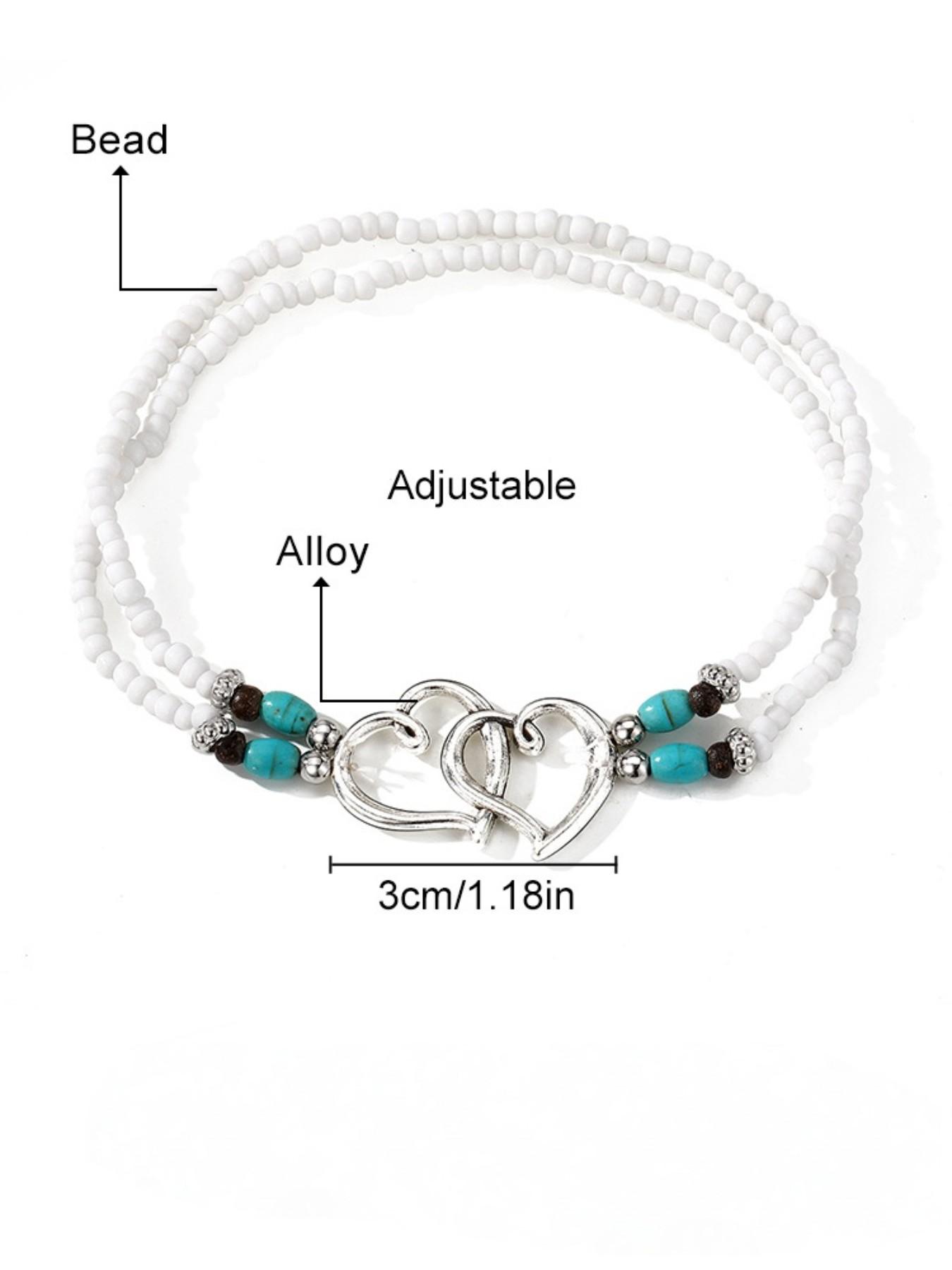 3Pcs Set Fashion Women Bohemia Beaded Heart Charms Multi-layer Anklet, Exquisite Boho Chic Double-Layer Beaded Heart Anklet, Perfect for Summer Vacation, Beach Wedding, Party Jewelry Gift