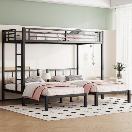 【Bellemave】Twin over Twin & Twin Bunk Beds for 3, Twin XL over Twin & Twin Bunk Bed Metal Triple Bunk Bed, Black 【Bellemave】Twin over Twin & Twin Bunk Beds for 3, Twin XL over Twin & Twin Bunk Bed Metal Triple Bunk Bed, Black