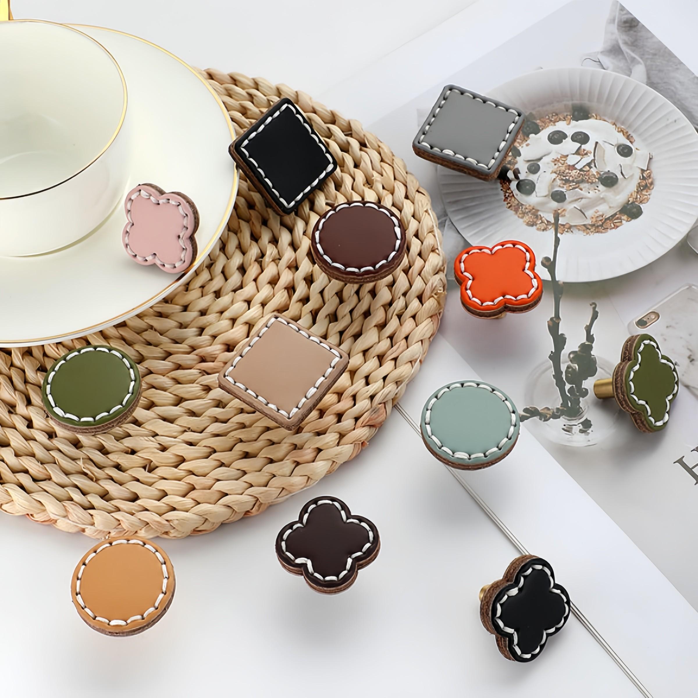 Leather Cabinet Handles Drawer Knobs, Furniture Kitchen Handles, Brass Cortex Pulls Knob, 1 Pack, No Ca Prop 65 Re