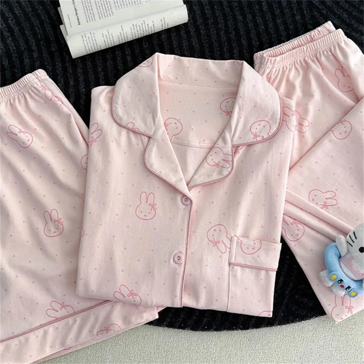 Kawaii Miffy Pajamas Cute Polka Dot Miffy Rabbit Pajama Set for Girls Summer Short-sleeved Long Pants Sweet Student Homewear Set
