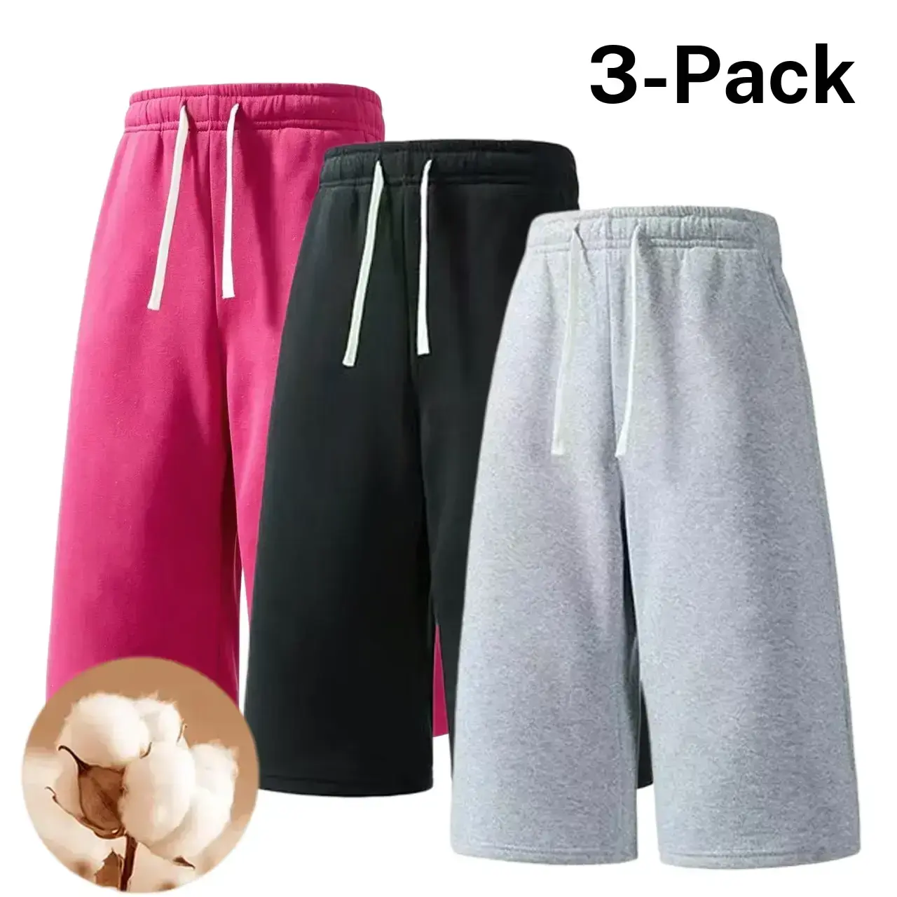 Men’s Cotton Blend Athletic Sport Shorts (3 Pack) Elastic Waist with Drawstring, Loose Fit, Machine Wash for Basketball, Summer Casual Wear