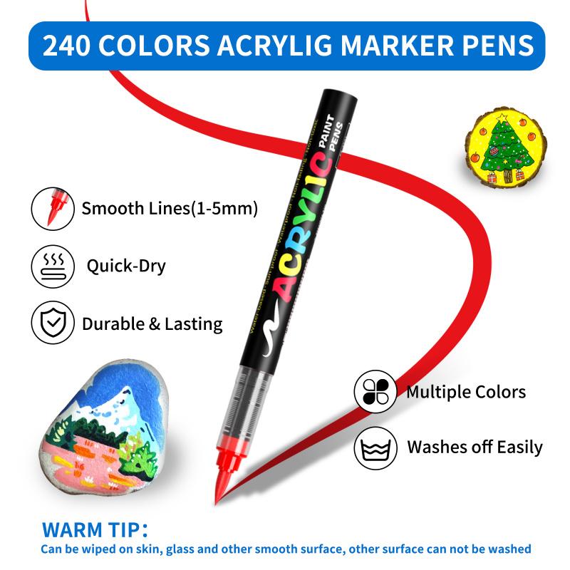Acrylic Paint Markers, Soft Brush Tip Acrylic Paint Pens, Quick-Drying Waterproof Ink, for Rock Painting Plastic Wood Canvas Glass Ceramic Metal Art Crafts Supplies Christmas Gift