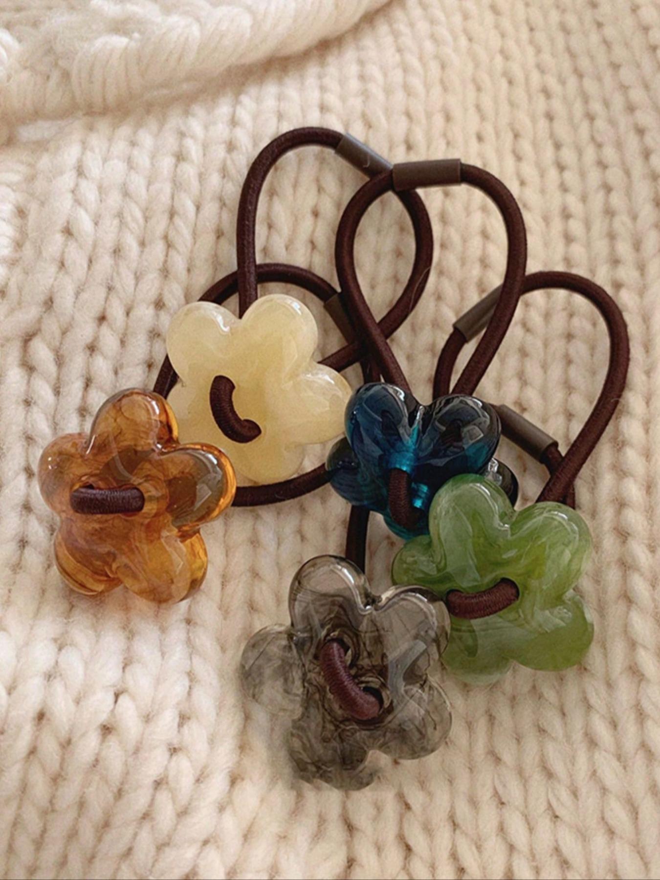 Cute Flower Decor Hair Ties, Colorful Hair Accessories for Women & Girls, Minimalist Headwear Suitable for Thick Hair