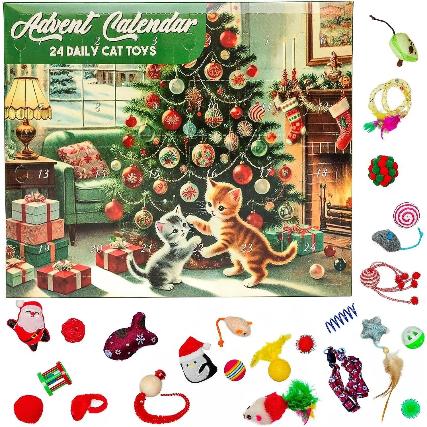 Christmas Cat Advent Calendar 2025-24 Days of Interactive Fun with 24 Cat Toys