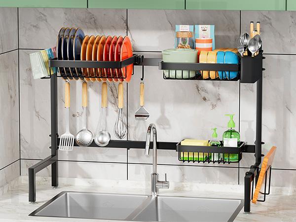 【2 Tiers 3 Baskets】Over The Sink Dish Drying Rack, Kitchen Large Dish Drying Rack Over The Sink, Suitable for Most Sinks, Effective Dish Drying, Kitchen Drying Rack