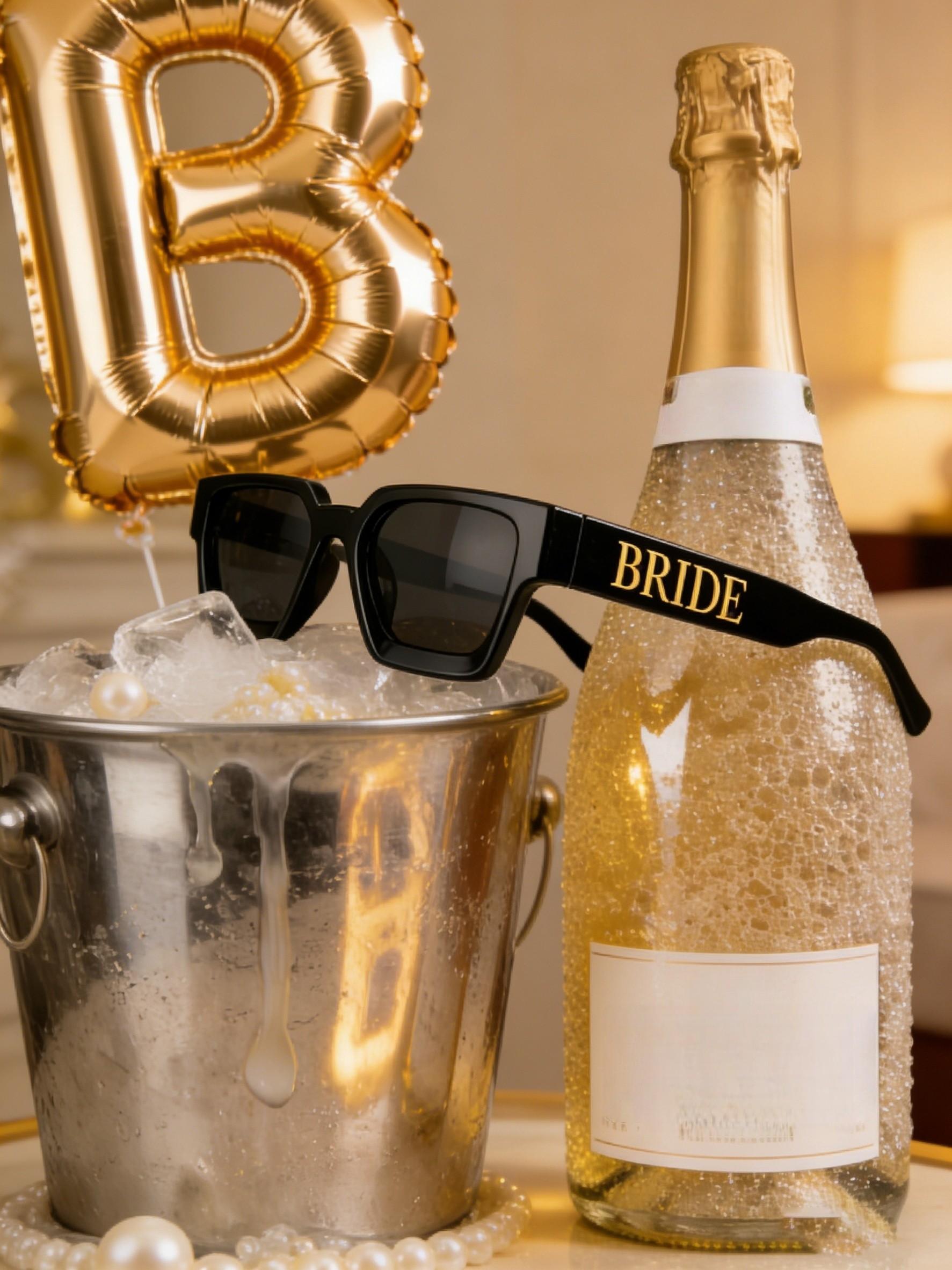 Women's Bride Sunglasses, Letter Design, Rectangular Small Frame, Multi-Color Options, Elegant Wedding Accessory, Party Style