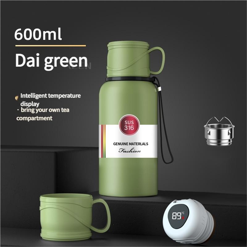 Stainless Steel Insulated Water Bottle, 20oz (600ML) Vacuum Flask with Handle, Smart Temperature Display, Large Capacity Car Cup, Vacuum Insulated Tumbler