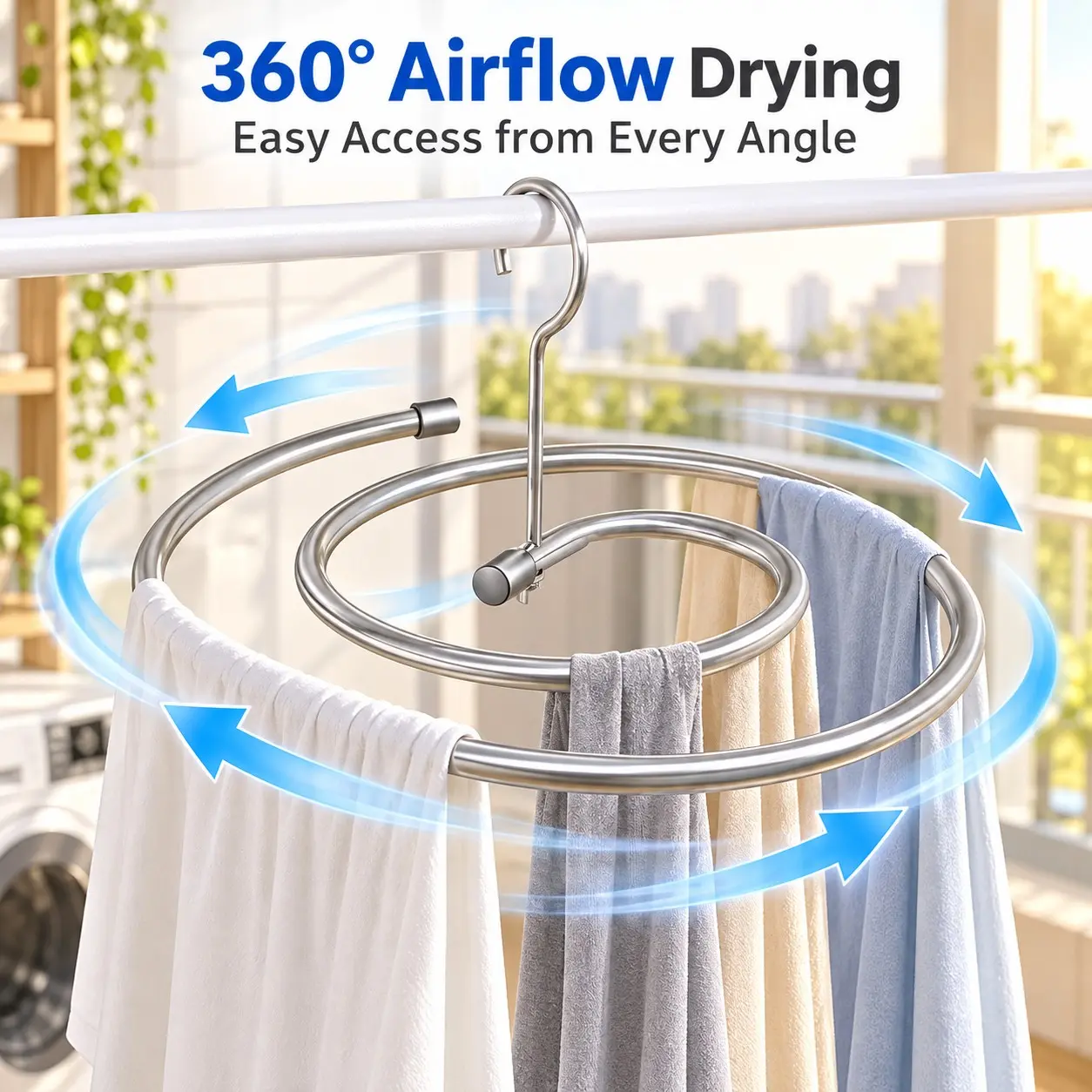 Stainless Steel Spiral Clothes Rack, Rotating Bed Sheet Drying Stand, 2.2m Long, 360° Windproof, Space-Saving, Quick Dry, Multi-Functional, Laundry Drying Stand