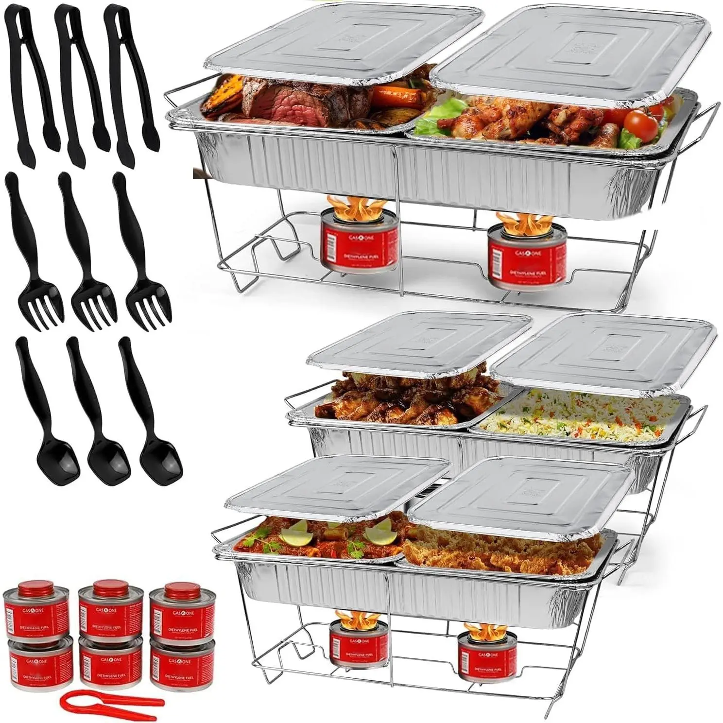 Large Full Size 33-Pcs Disposable Chaffing Buffet with-Covers, Utensils, Fuel Cans – Premium Chafing Dish Set for Events, Parties, Catering