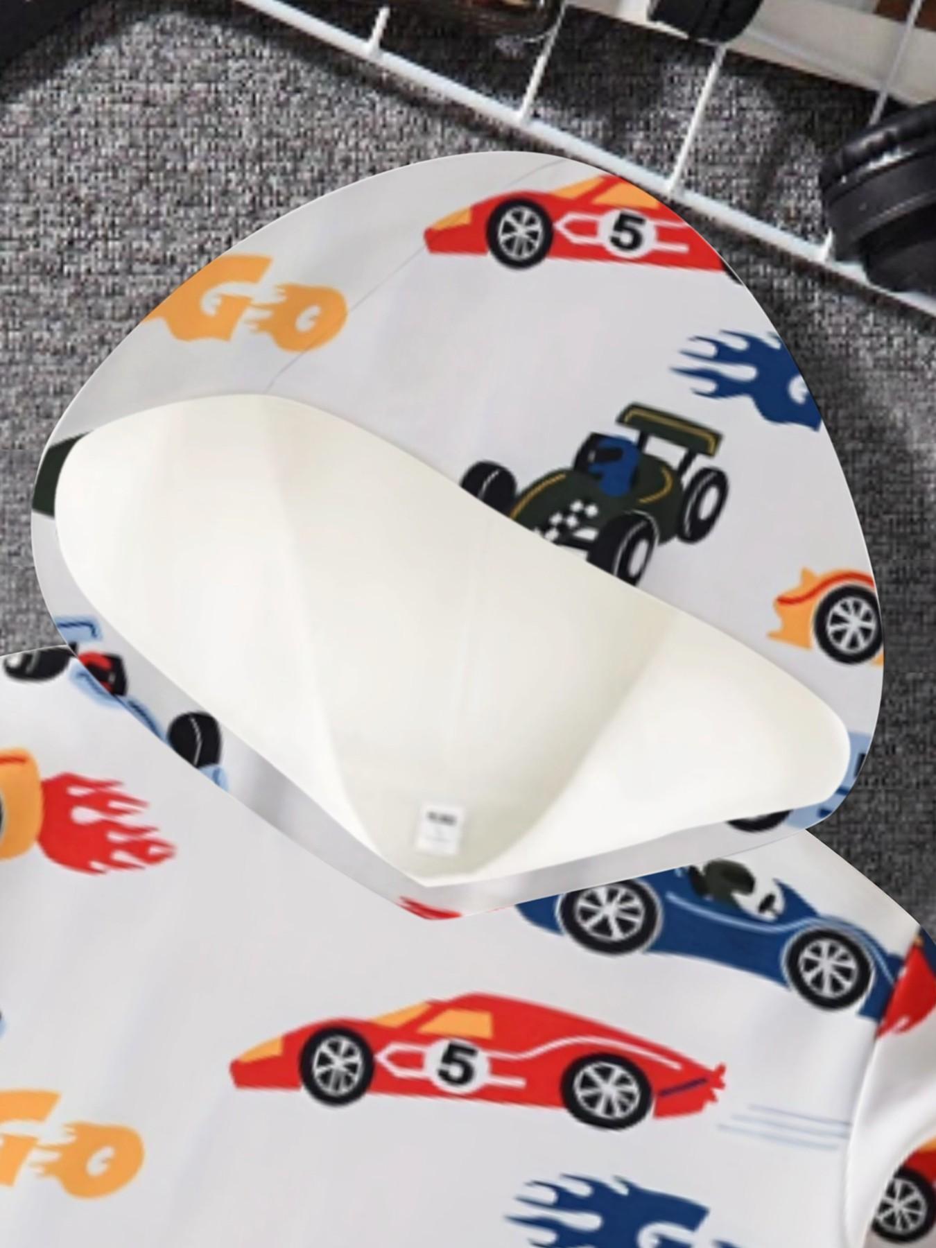 Boys' Round Neck Sporty Sweatshirt T-Shirt, Casual Spring Fall Design, Car Pattern Print, Perfect for Daily Wear, Kids Fashion Apparel