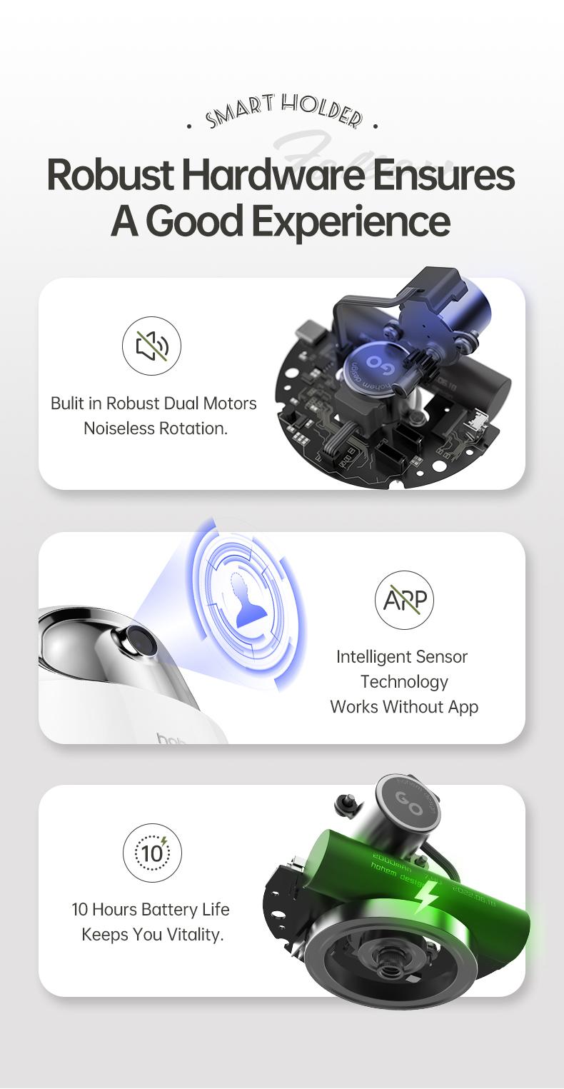 Hohem GO Auto Face Tracking Phone Holder, Auto Face Tracking Tripod for iPad &Tablet,360° and 30° Rotation 2-Axis AI Auto Tracking Tablet & Phone Holder with Gesture Control for Live Streaming Vlog Video Recording, Suitable for Android & iPhone 17 series