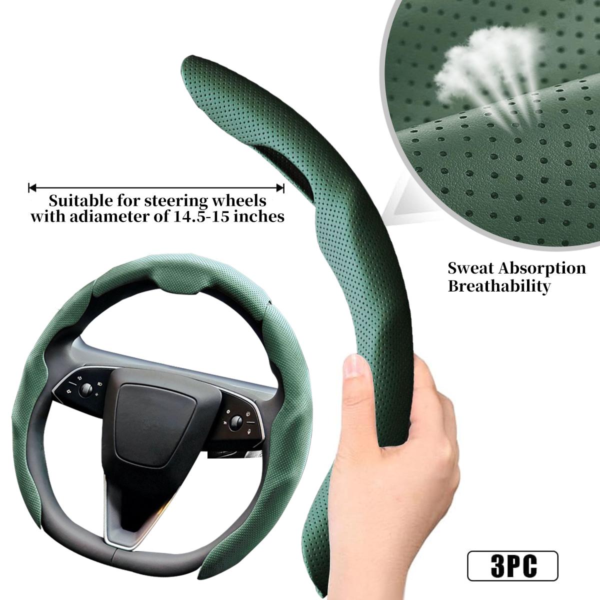 Nappa Leather Car Steering Wheel Cover - Quick Turn Non-Slip Breathable Ultra-Thin Cover for 14.5-15 inch Universal, Car Accessories, Car Essentials
