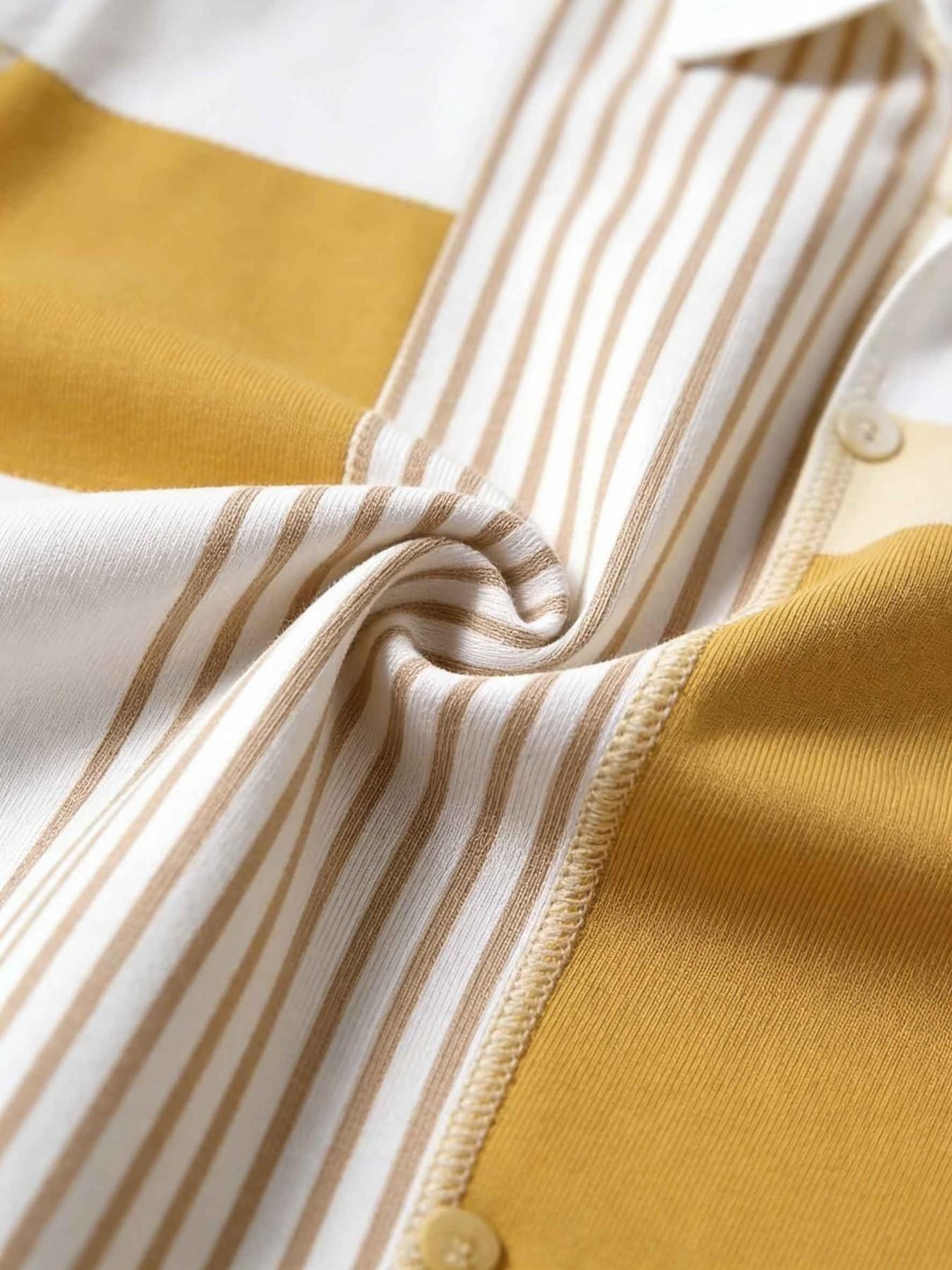 Men's Striped Patchwork Short Sleeve Shirt Set, Matching Summer Casual ...
