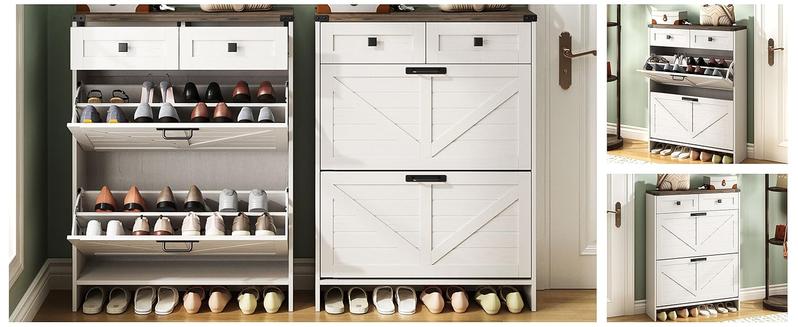 Vabches Shoe Storage Cabinet with 2 Flip Drawers & 2 Drawers,Shoe Cabinet Storage with Legs for Entryway,Freestanding Shoes Organizer Cabinet,Farmhouse Slim Shoe Cabinet