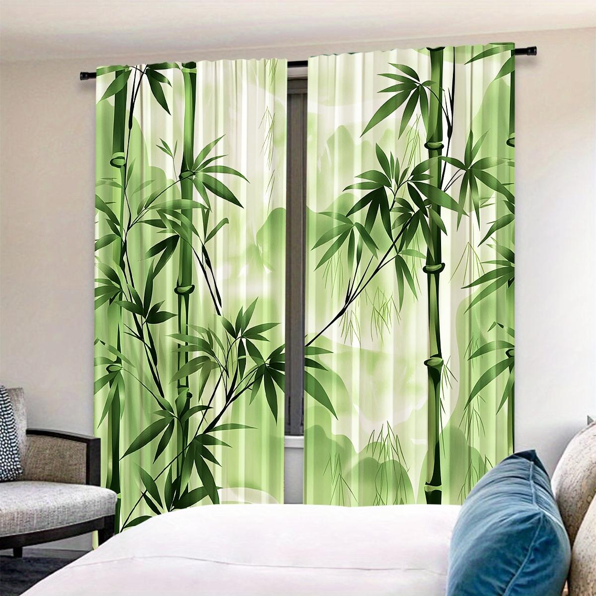 2-Piece Bamboo Forest Digital Print Curtains, Semi-Transparent Polyester Fabric, Rod Pocket Design, Easy Care, Suitable for Living Room & Bedroom, Window Curtain