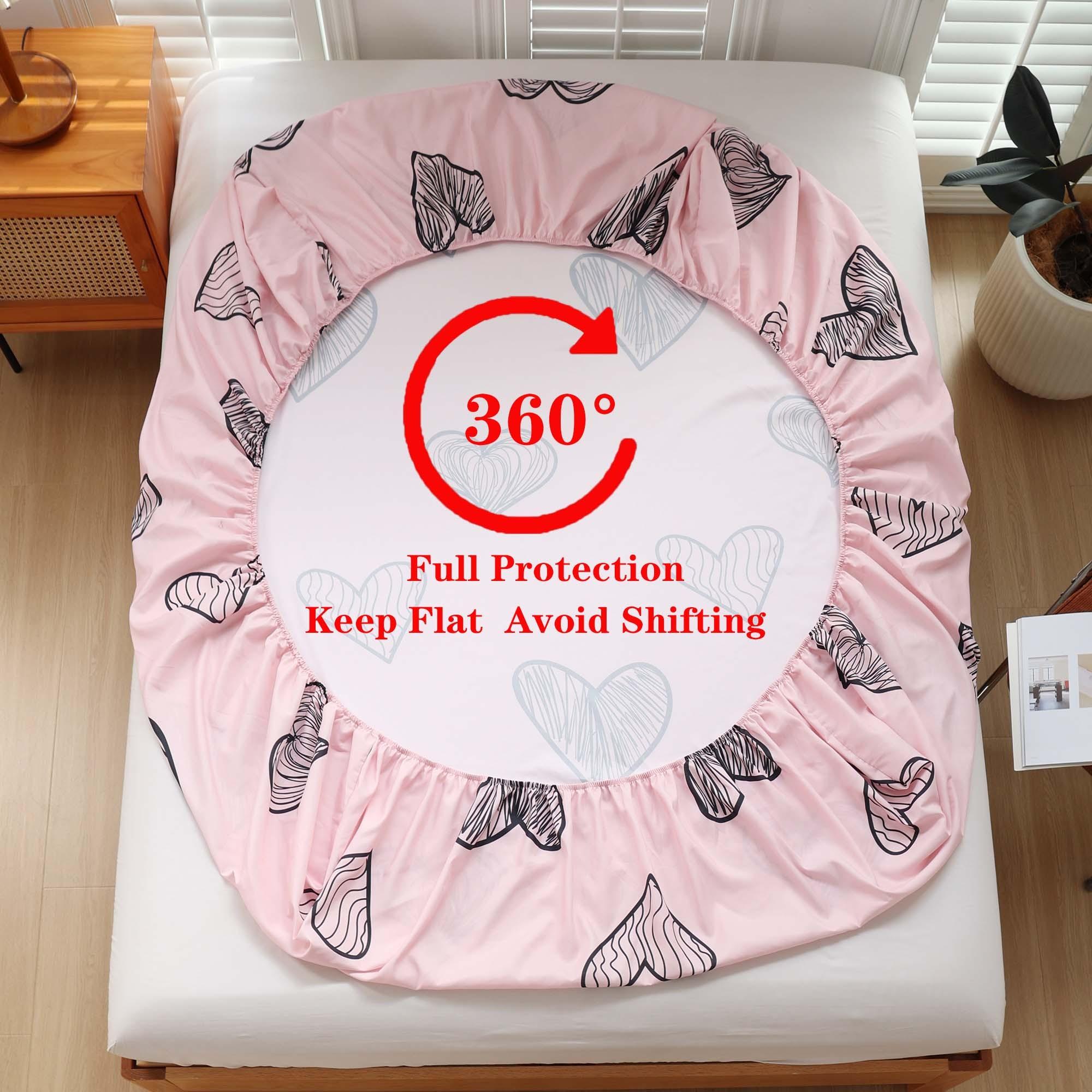 Simple Love Print Fitted Sheet Set, 1 fitted sheet + 2 pillowcases, no inserts included. Soft and comfortable bedding set, suitable for bedrooms and guest rooms, deep pocket design.