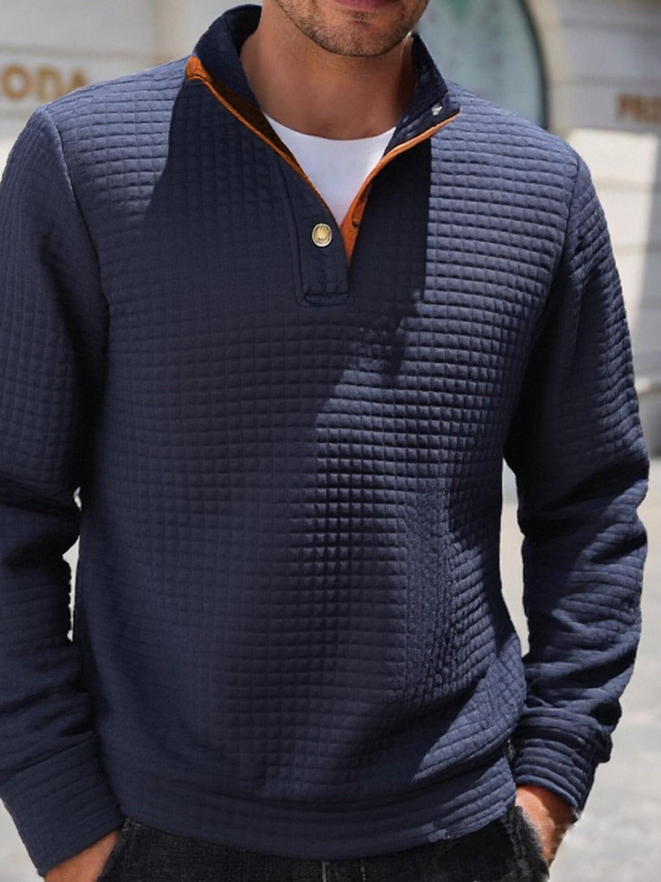 Men's Textured Mesh Knit Quarter-Zip Sportswear, Casual Henry Top with Snap Buttons, Comfortable and Stylish Men's Apparel