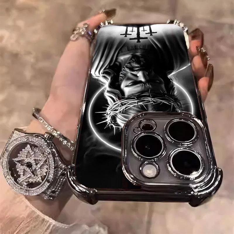 Jesus Clear Protective Four Comers Air Cushion Anti-drop CellPhone Case Clear BracketPhone Case for iPhone 16 15 14 13 12 Pro Max 15 14 Plus Four Corners Cases #IPYS7