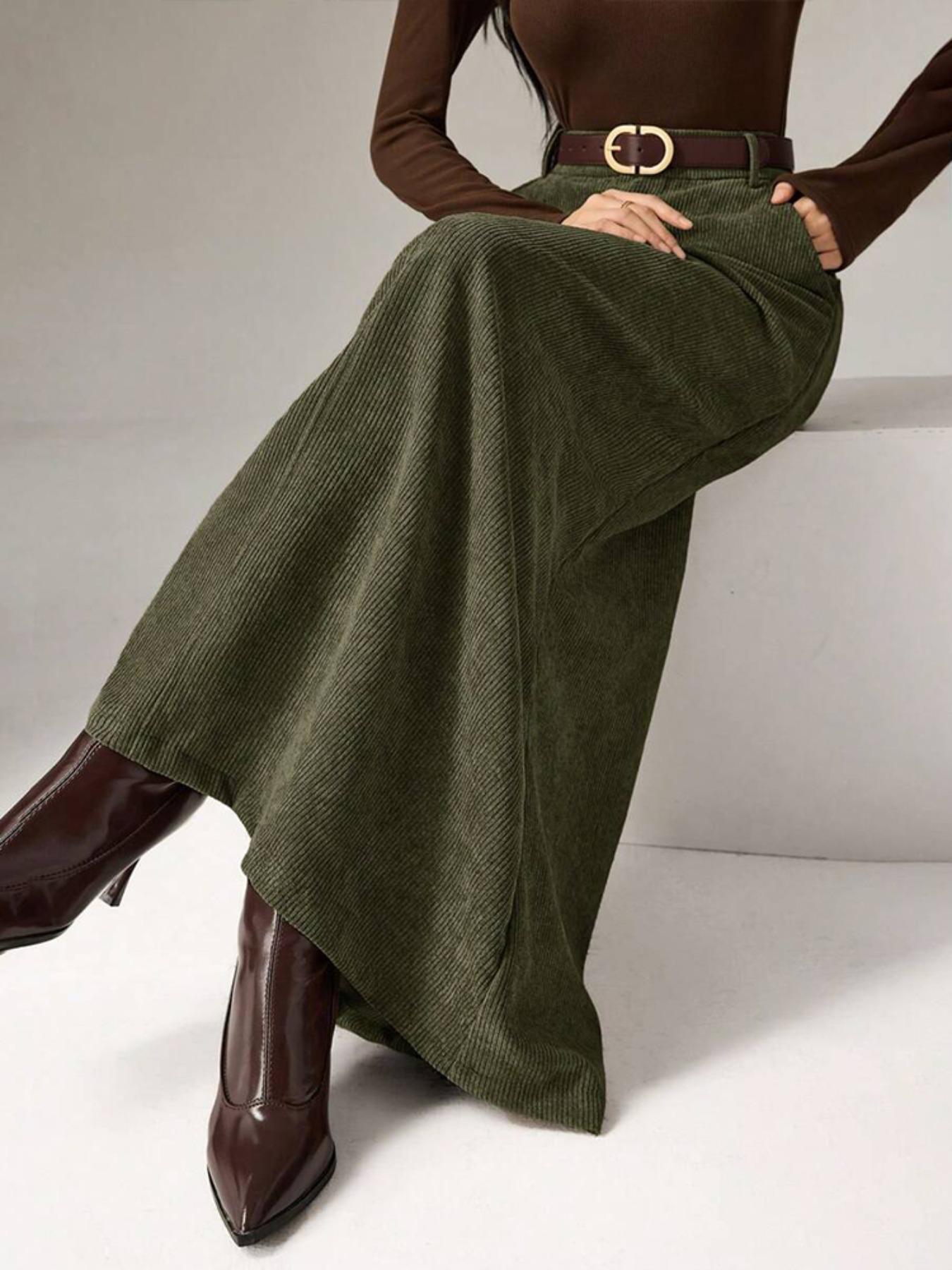 High-Waisted Corduroy Long Skirt, Slimming Chic Umbrella Dress, Multi-Scene Fit, Fall & Winter Commuter Wear, Essential Wardrobe Item