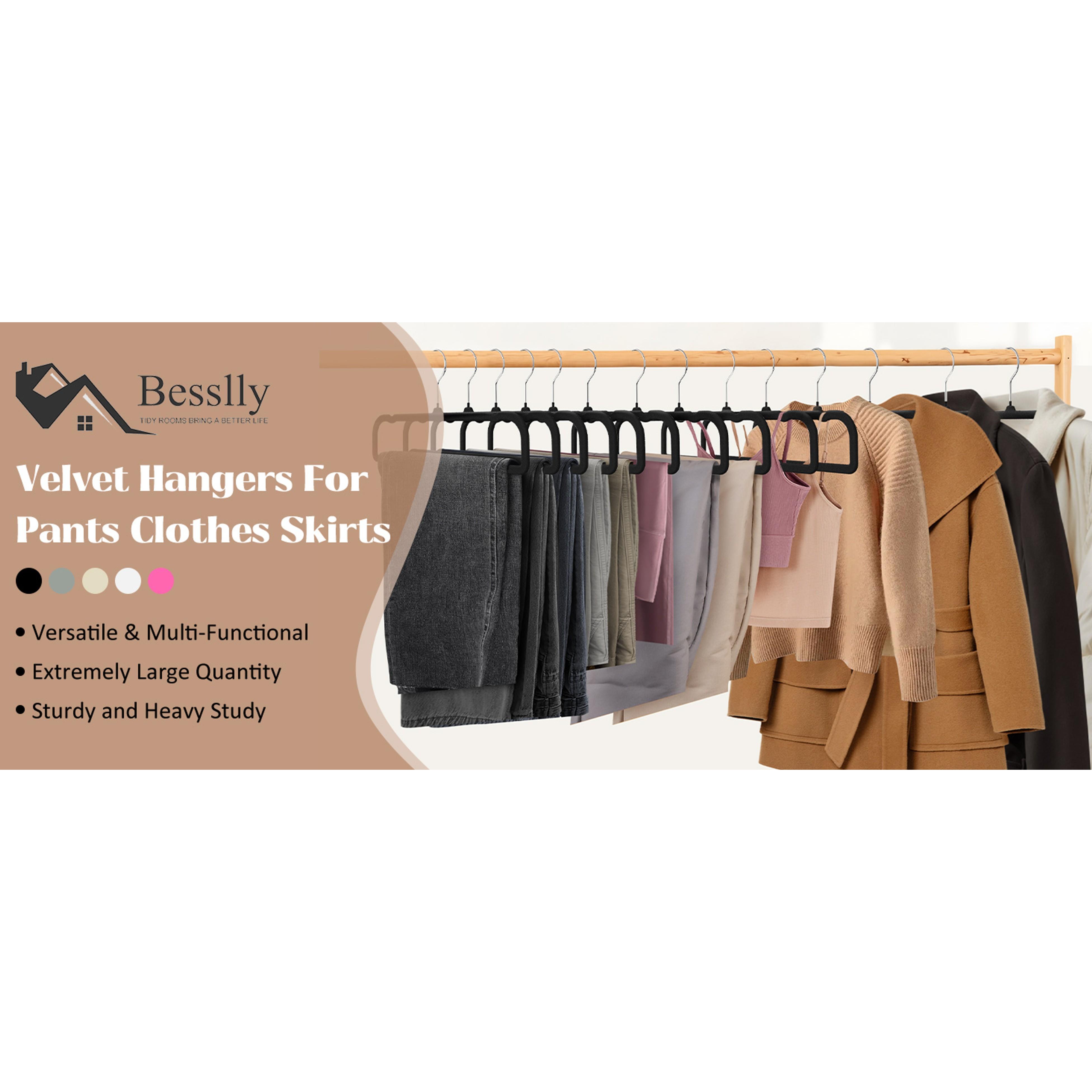 50 Pack Black Velvet Hangers Non Slip, Felt Pants Hangers Thin Space Saving Clothes Hanger Flocked Strong Durable Ganchos para Colgar Ropa with 360°Swivel Hook for Pants Jeans Shorts Skirts Tank Top