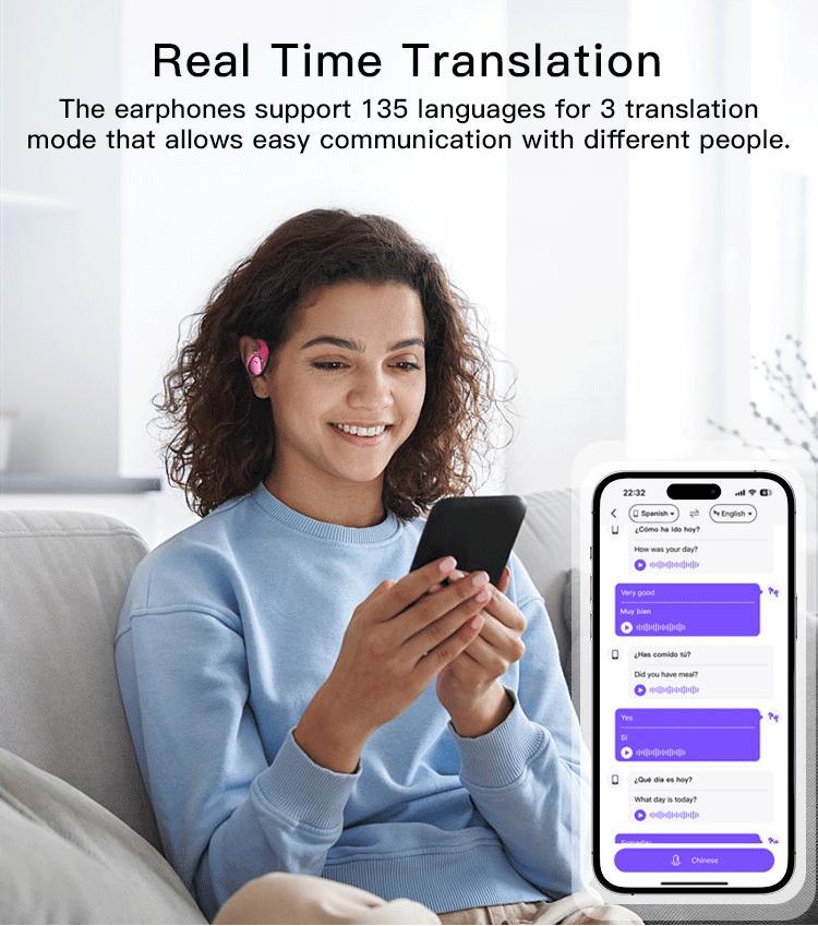 ZIHNIC S11 AITranslation Earbuds, Open-Ear Bluetooth 5.4 Headphones with Real-Time Voice Translator via App, IPX5 Waterproof, HiFi Stereo Sound,Wireless Earphones with Charging Case, Comfortable Design for Music, Sports, and Travel – Blue Audio Electronic