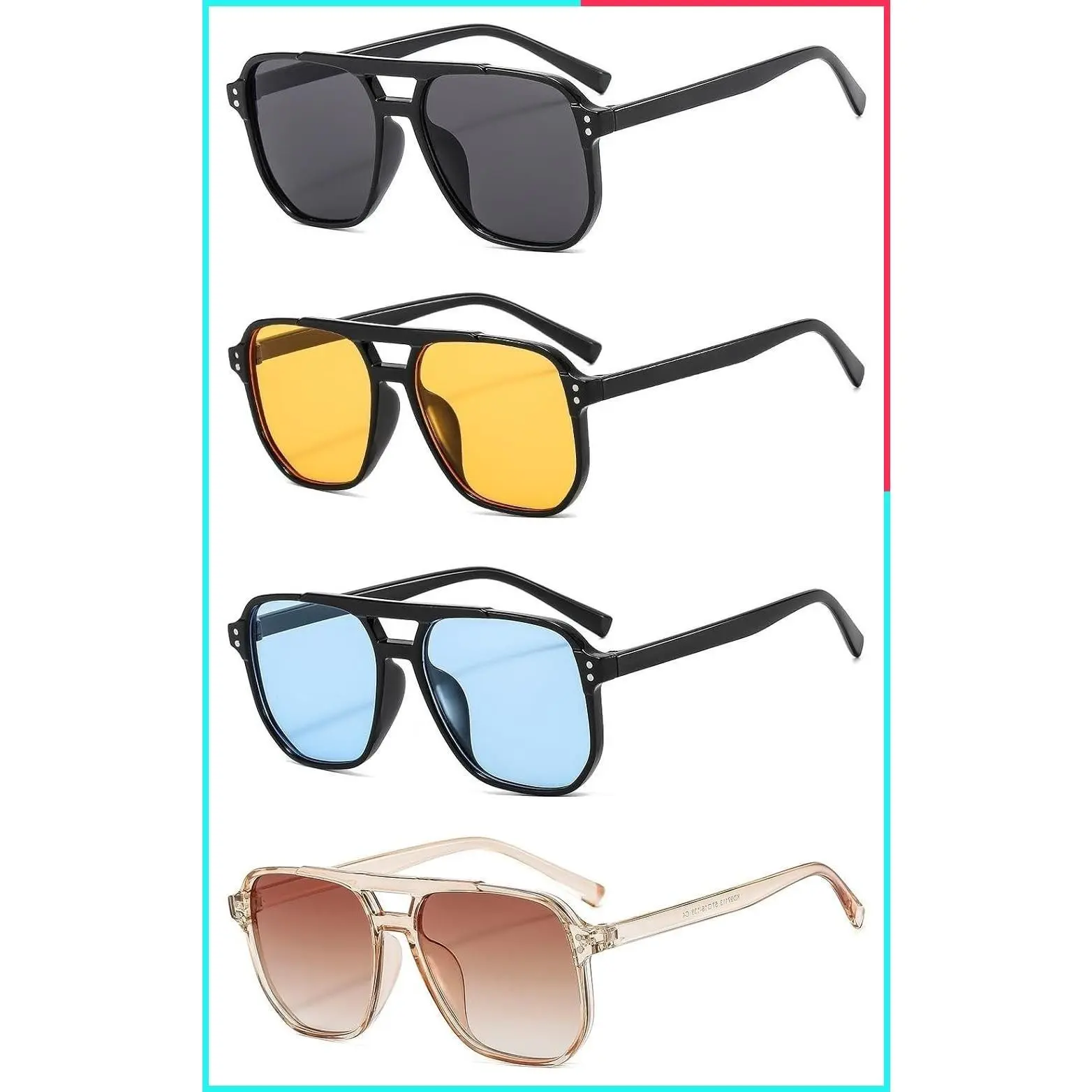 4 Pack Retro Square Aviator Sunglasses for Men and Women – Trendy Classic 70s Oversized Vintage Shades