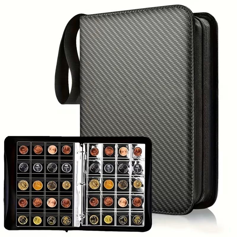 Zippered PU Coin Collector Book, 200 Coins Holder, 10 Pockets Per Page, Portable Coin Storage Album for Display & Protection, Organiser, Organizer