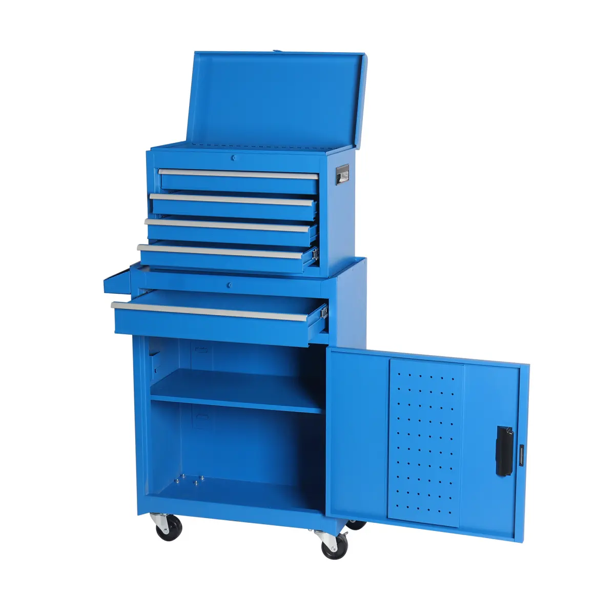 5-Drawer Rolling Metal Tool Chest Top-Bottom Sets, Detachable Top Box with Liner, Lockable Universal Wheels, Adjustable Shelf & Locking Mechanism - for Garage DIY, Workshop Setup