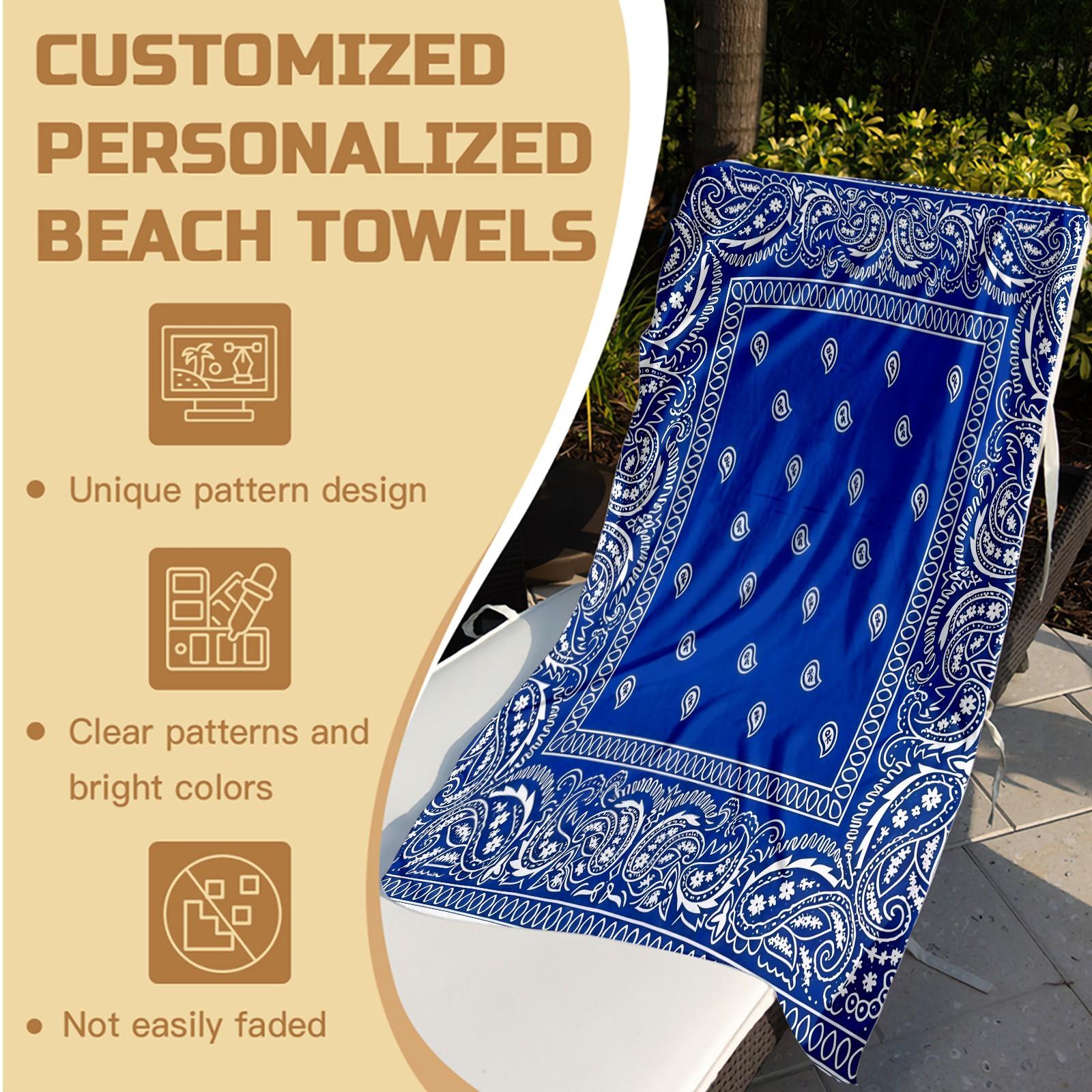 American Streetwear Paisley Beach Towel, Classic Bandana Motif, Quick Dry Water Absorbent No Fading, Ideal for Summer American Retro Camping Outdoor Leisure Use