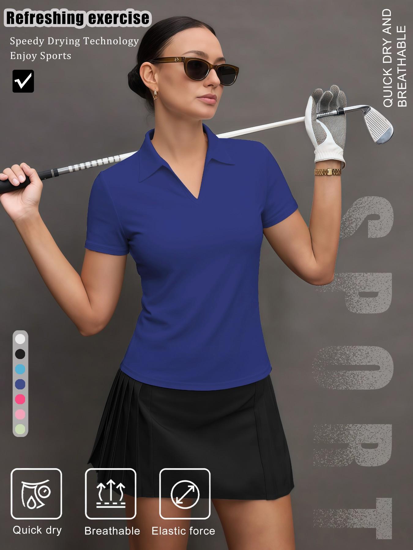 Women's Solid Color Sports Polo Shirt, Breathable Comfortable Short Sleeve Collared Top for Golf Baseball Tennis, Ladies Summer Sportswear, Quick Dry Activewear