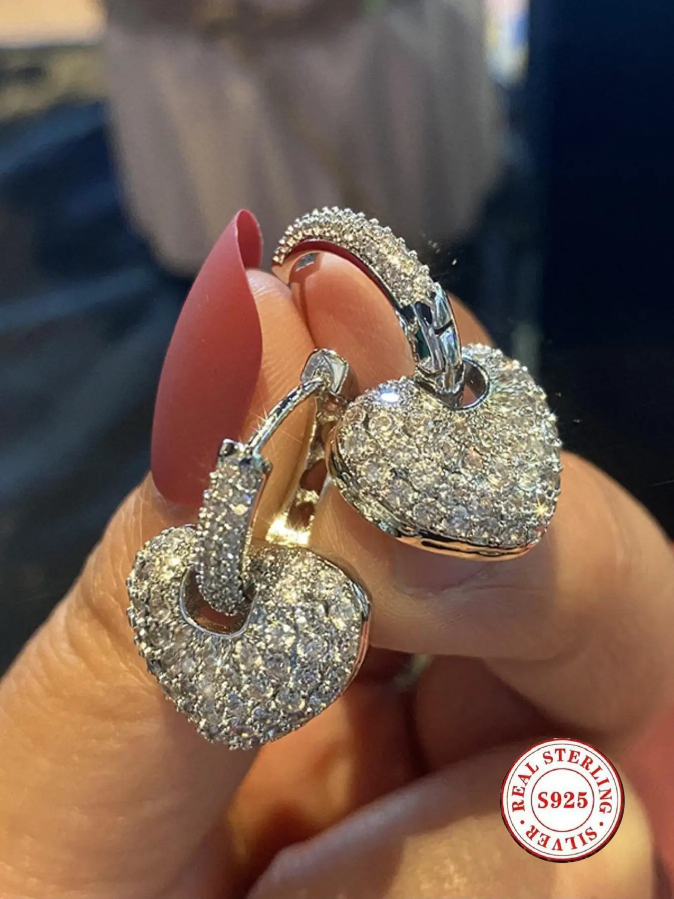 S 925 Sterling Silver Heart Earrings for Women, Sparkling Hypoallergenic CZ-Paved Statement Huggie Earrings, Valentine Gift
