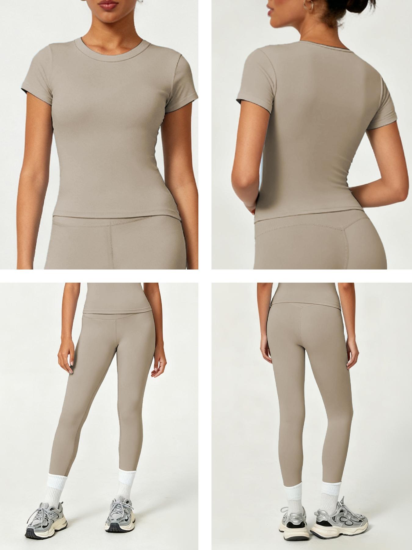 Women's Sporty Yoga Set, Soft Breathable Short-Sleeve Top & Skinny Elastic Pants, Sportswear for Fitness, Running and Outdoor Activities