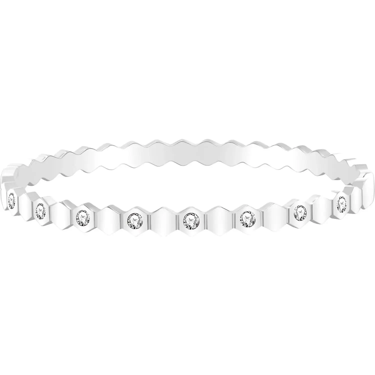 Geometric Hexagon Bangle 2.5 Inch - Stainless Steel Bangle Bracelet with Honeycomb Design and AAA+ Cubic Zirconia for Women