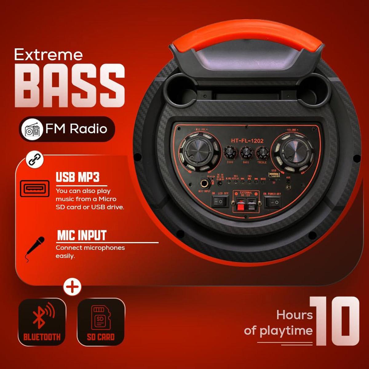 Powerful Bluetooth Party Speaker Dual 12" Woofer Portable Rechargeable Stereo Wireless Speaker With LED Lights FM Radio Wireless Microphone Karaoke Machine Audio