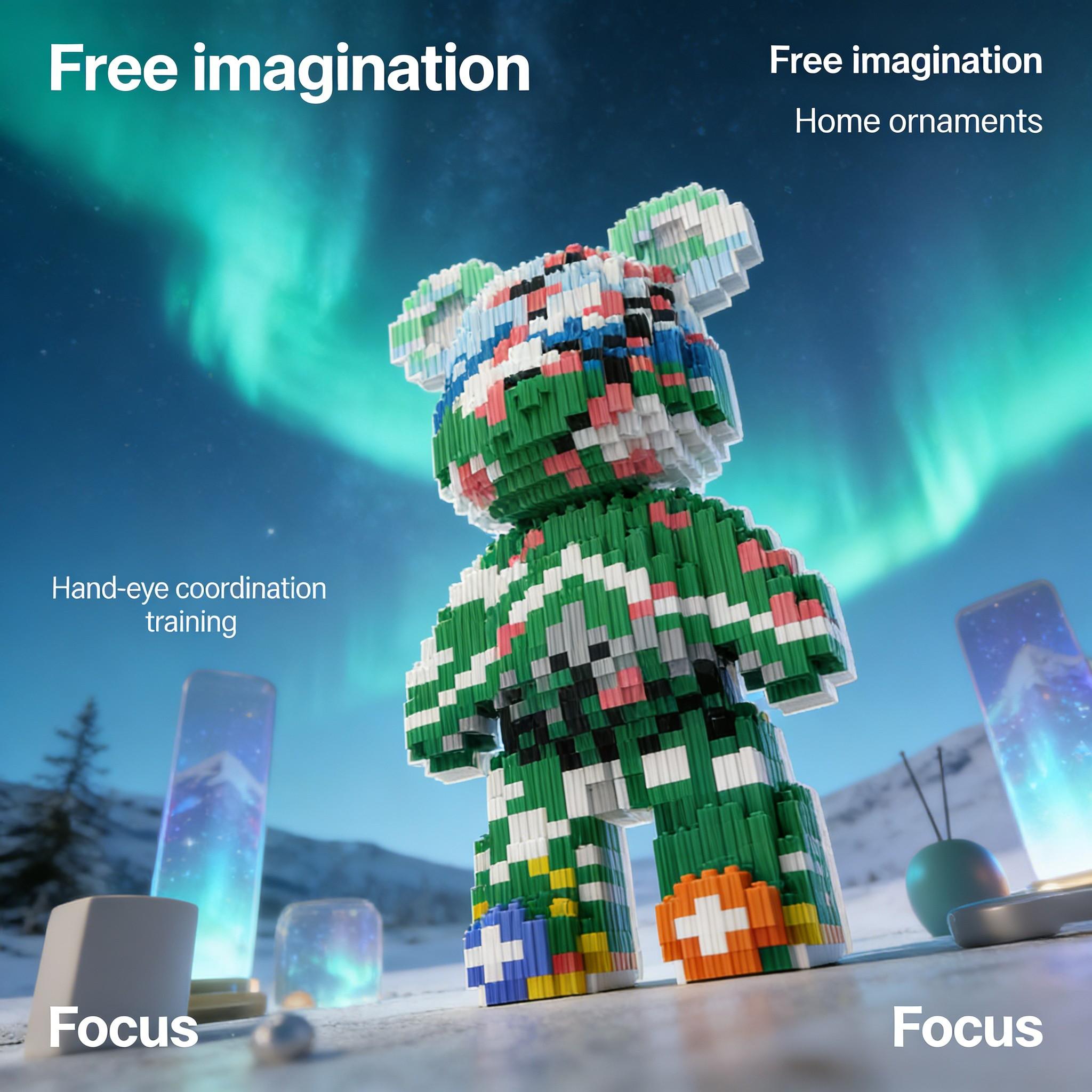 Bear Pattern Creative Building Blocks Model, 1451pcs, Original Authentic, New 2026 Size, Gift Idea, DIY Craft, Home Decor