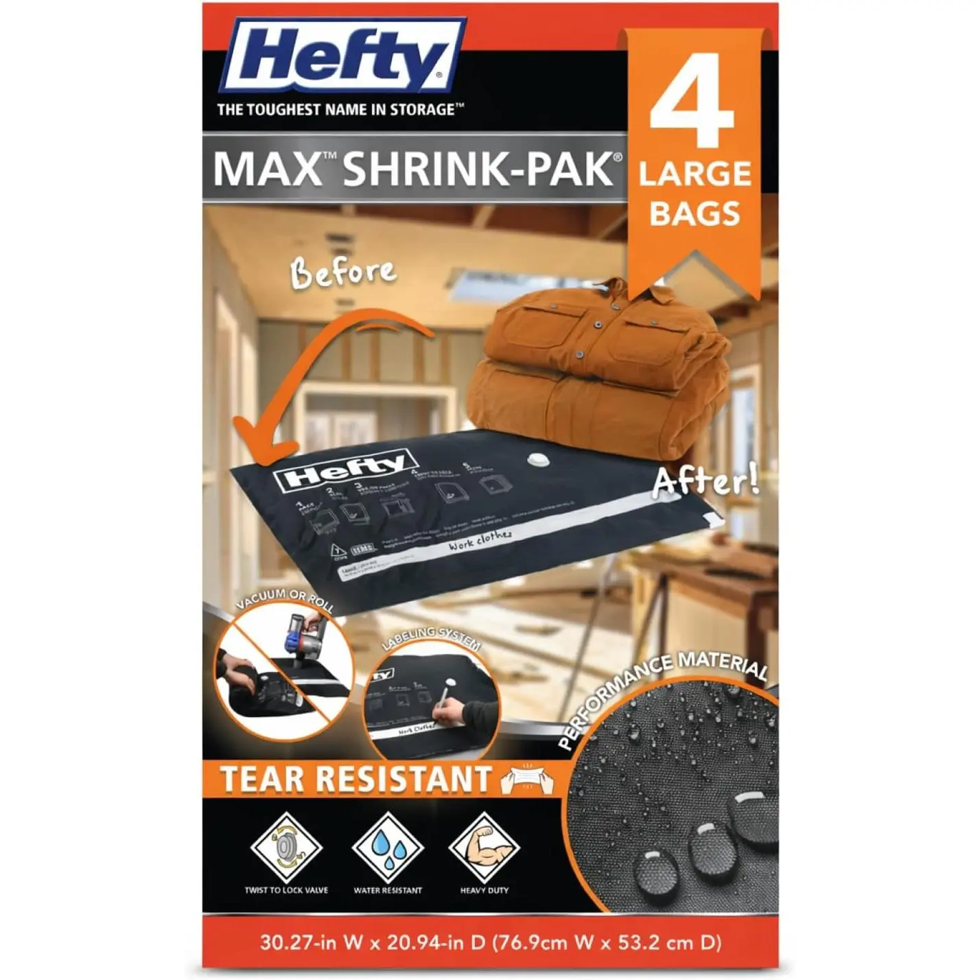 MAX  Vacuum Seal Storage Bags for Clothing, Travel, Bedding |  & Water Resistant, -Valve Space Saver Compression Bags - Large, 4-Pack